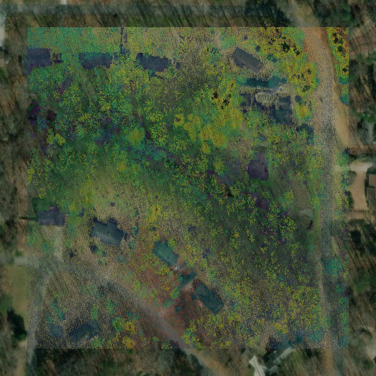 This image shows a LiDAR point cloud in Fayette County created using GIS data in Equator.