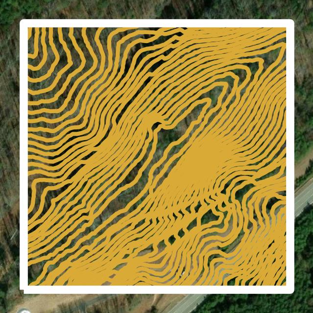 This image shows a contour map in Forsyth County created using GIS data in Equator.