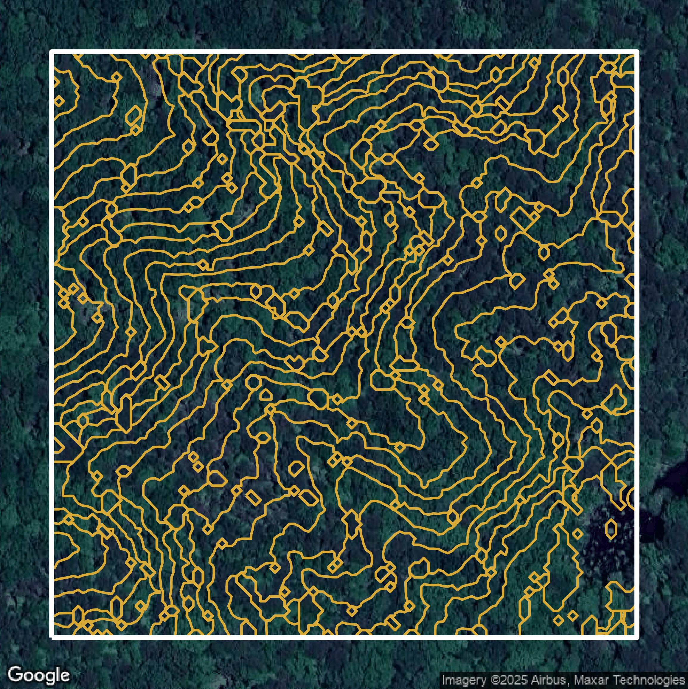 This image shows a contour map in Fulton County created using GIS data in Equator.
