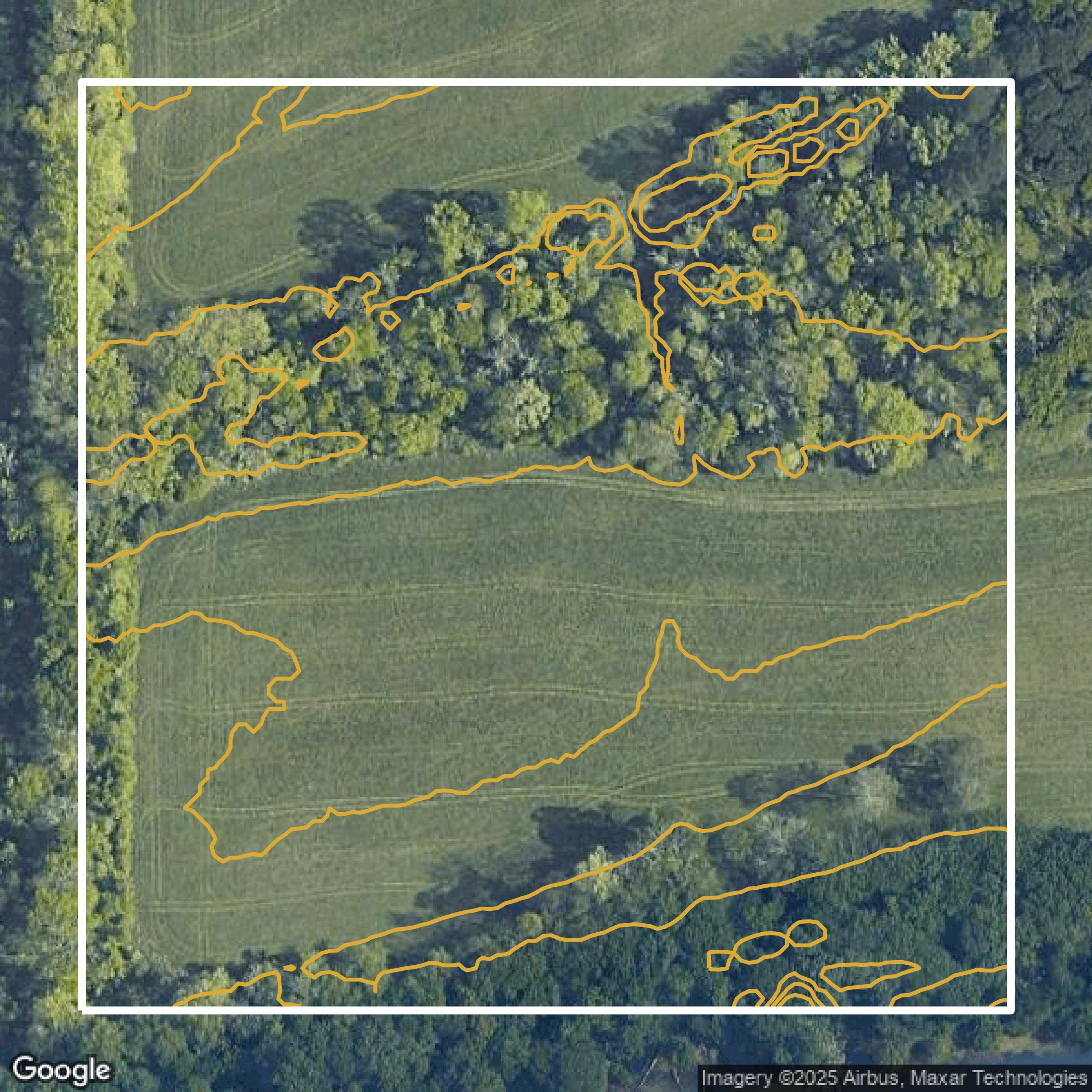 This image shows a contour map in Fulton County created using GIS data in Equator.