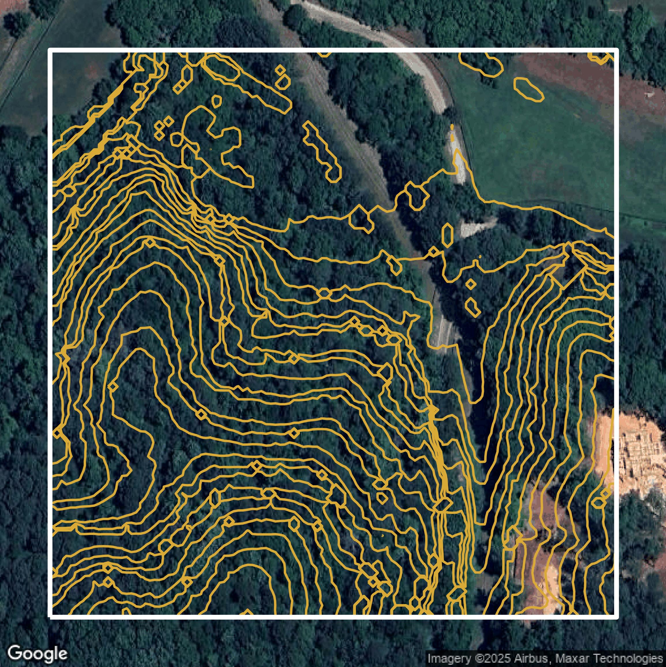 This image shows a contour map in Fulton County created using GIS data in Equator.