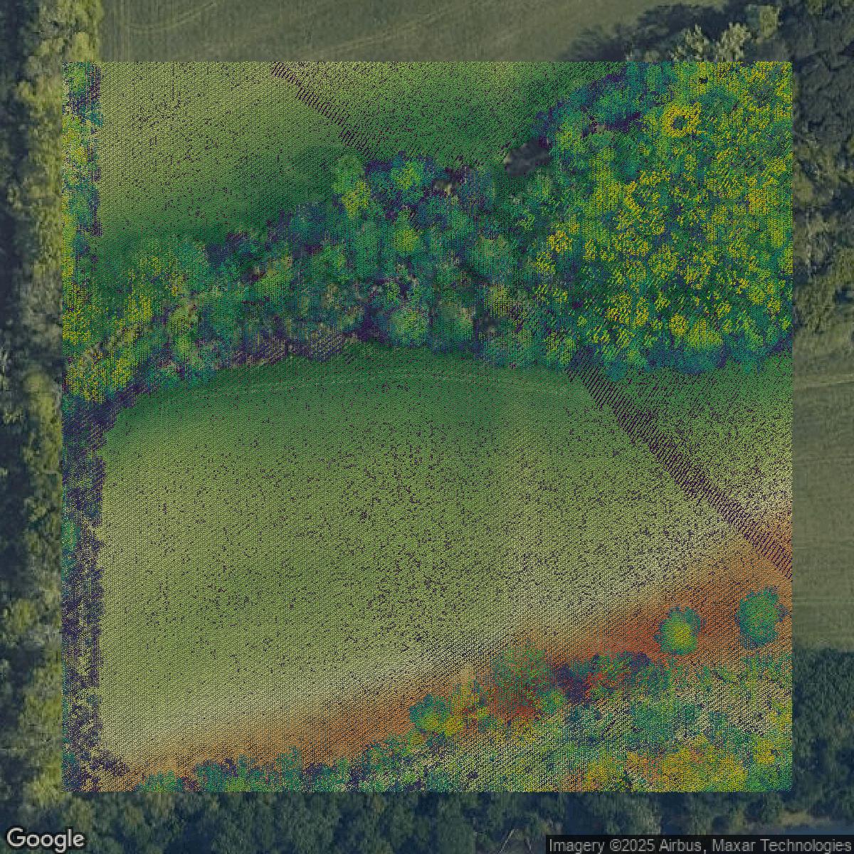This image shows a LiDAR point cloud in Fulton County created using GIS data in Equator.