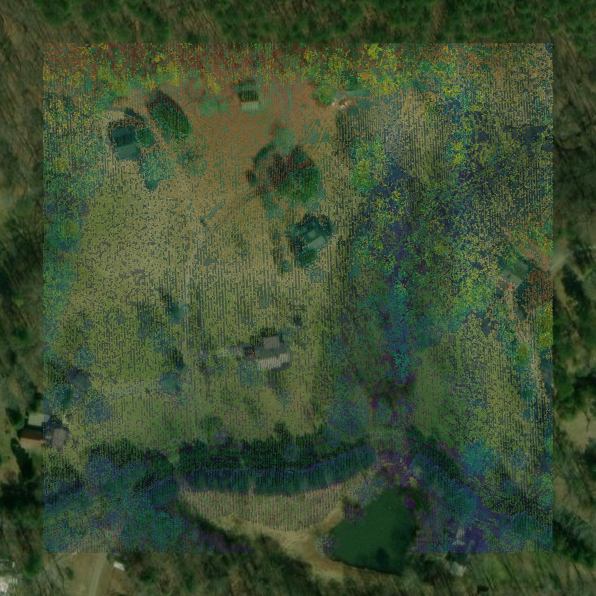This image shows a LiDAR point cloud in Gilmer County created using GIS data in Equator.