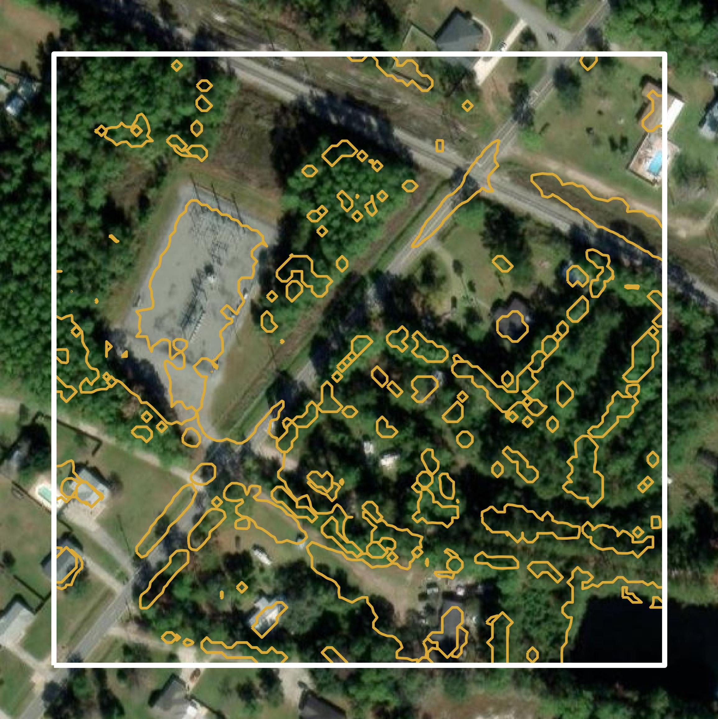 This image shows a contour map in Glynn County created using GIS data in Equator.