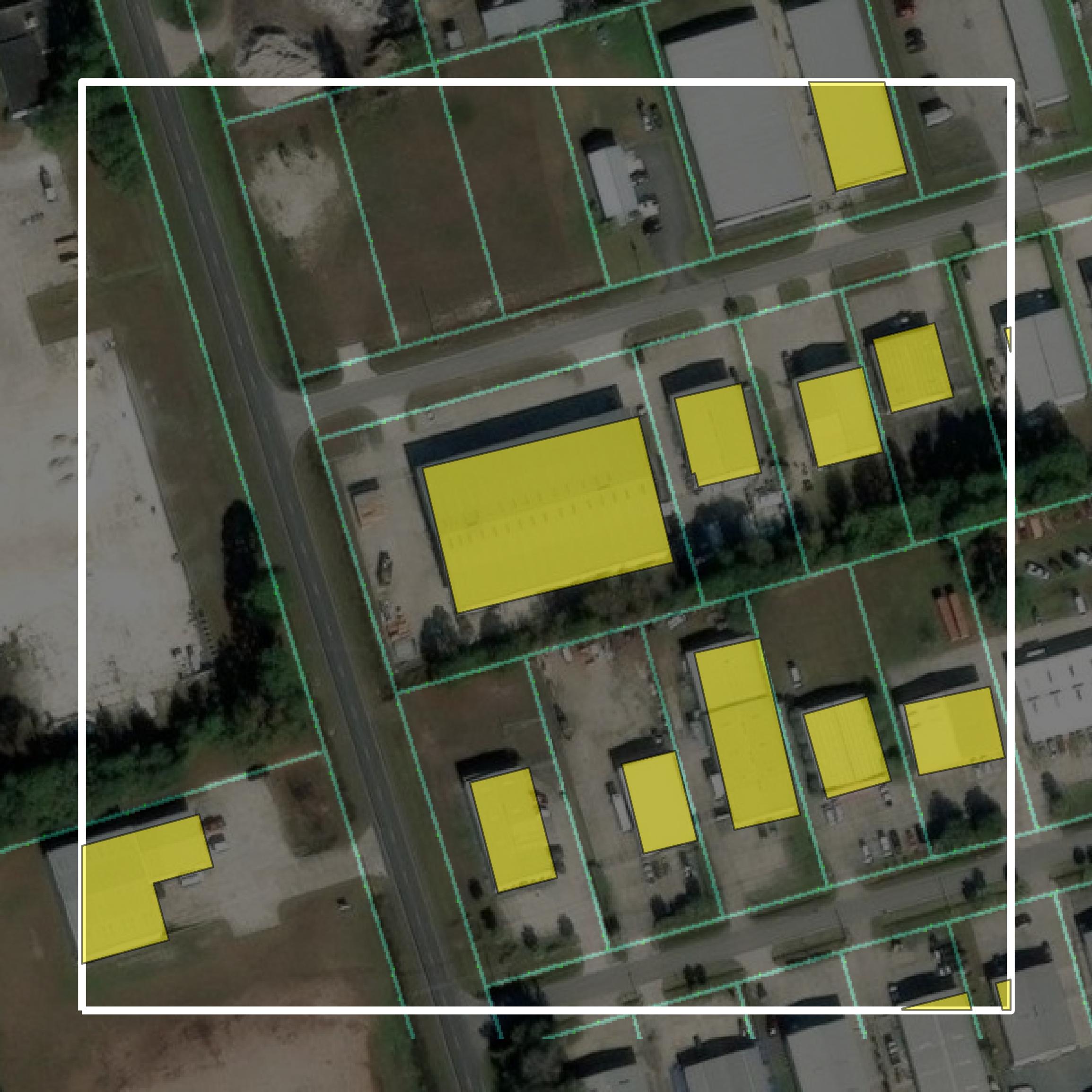 This image shows parcel and building data in Glynn County created using GIS data in Equator.