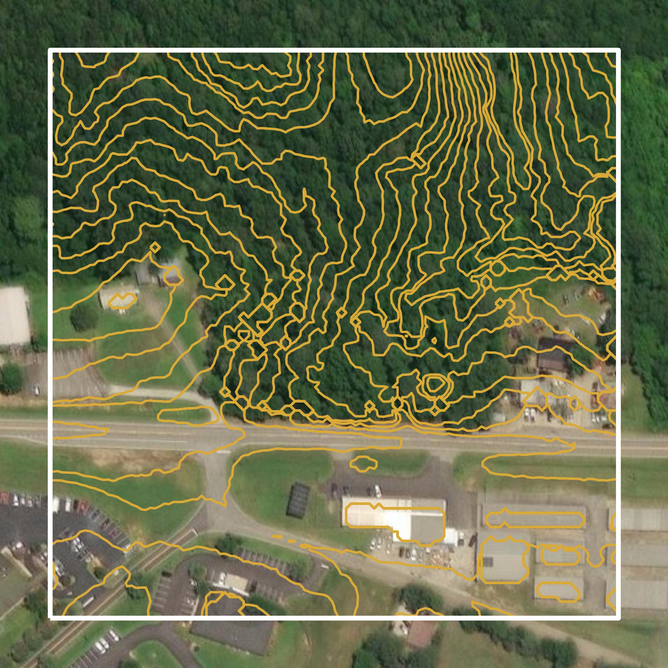 This image shows a contour map in Greene County created using GIS data in Equator.
