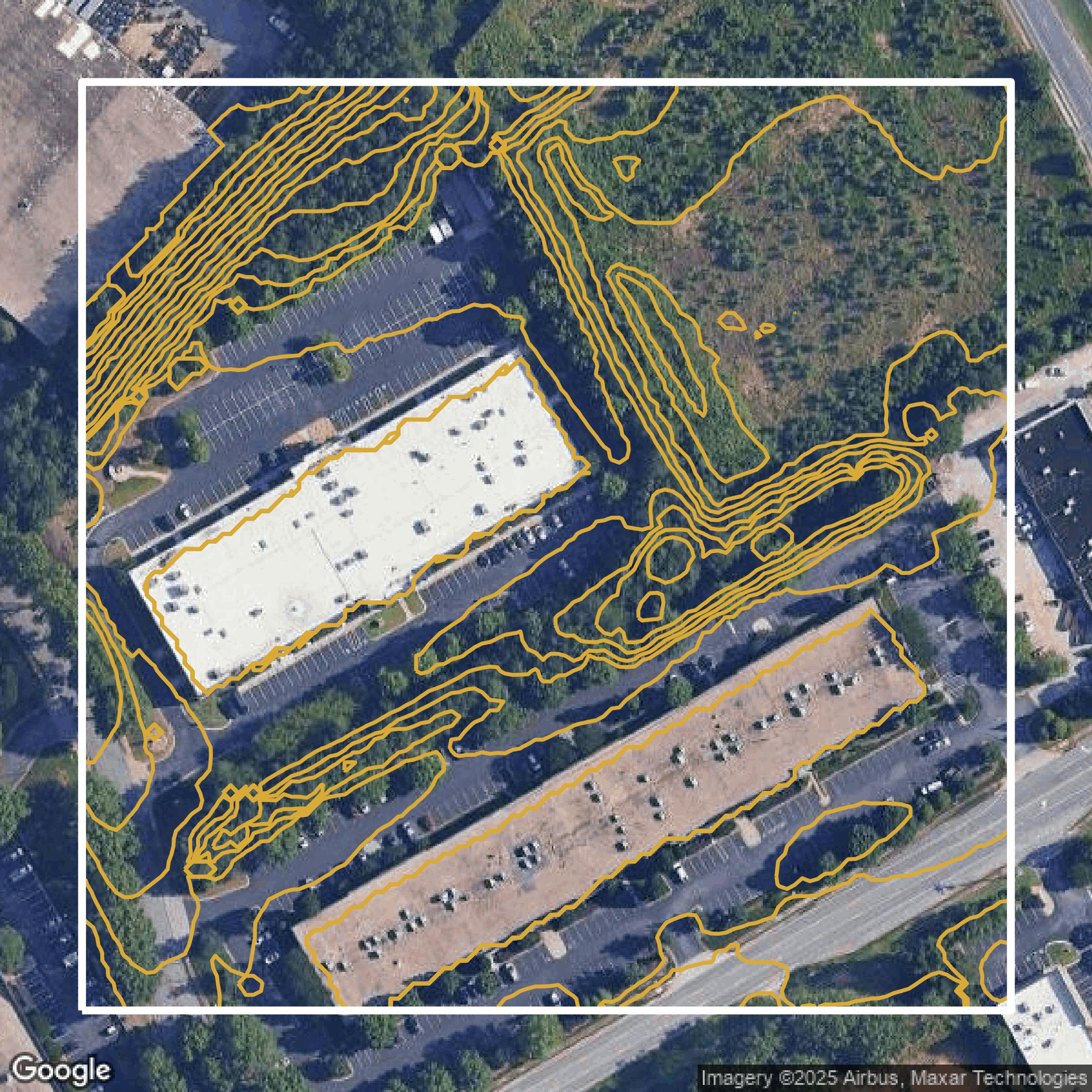 This image shows a contour map in Gwinnett County created using GIS data in Equator.