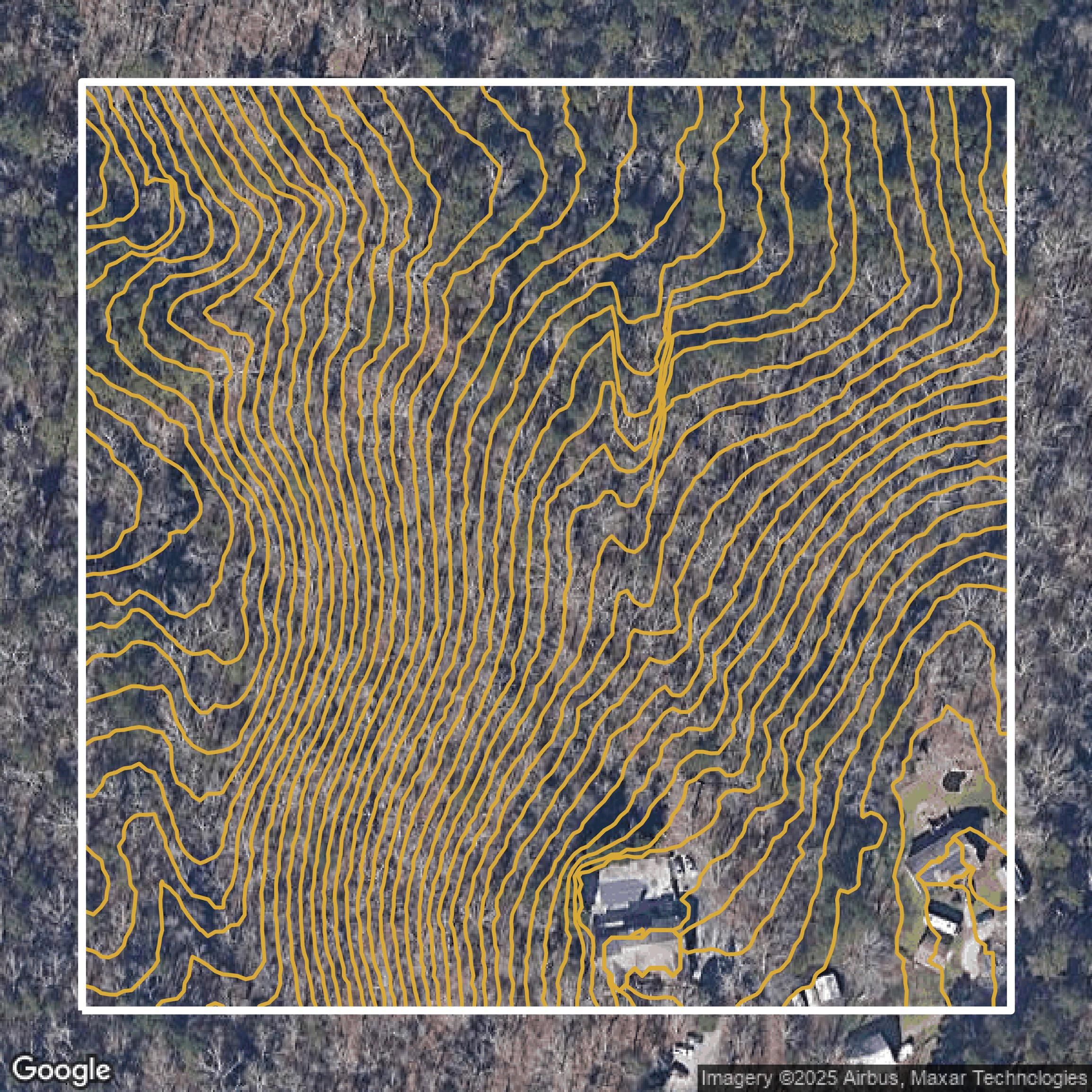 This image shows a contour map in Gwinnett County created using GIS data in Equator.