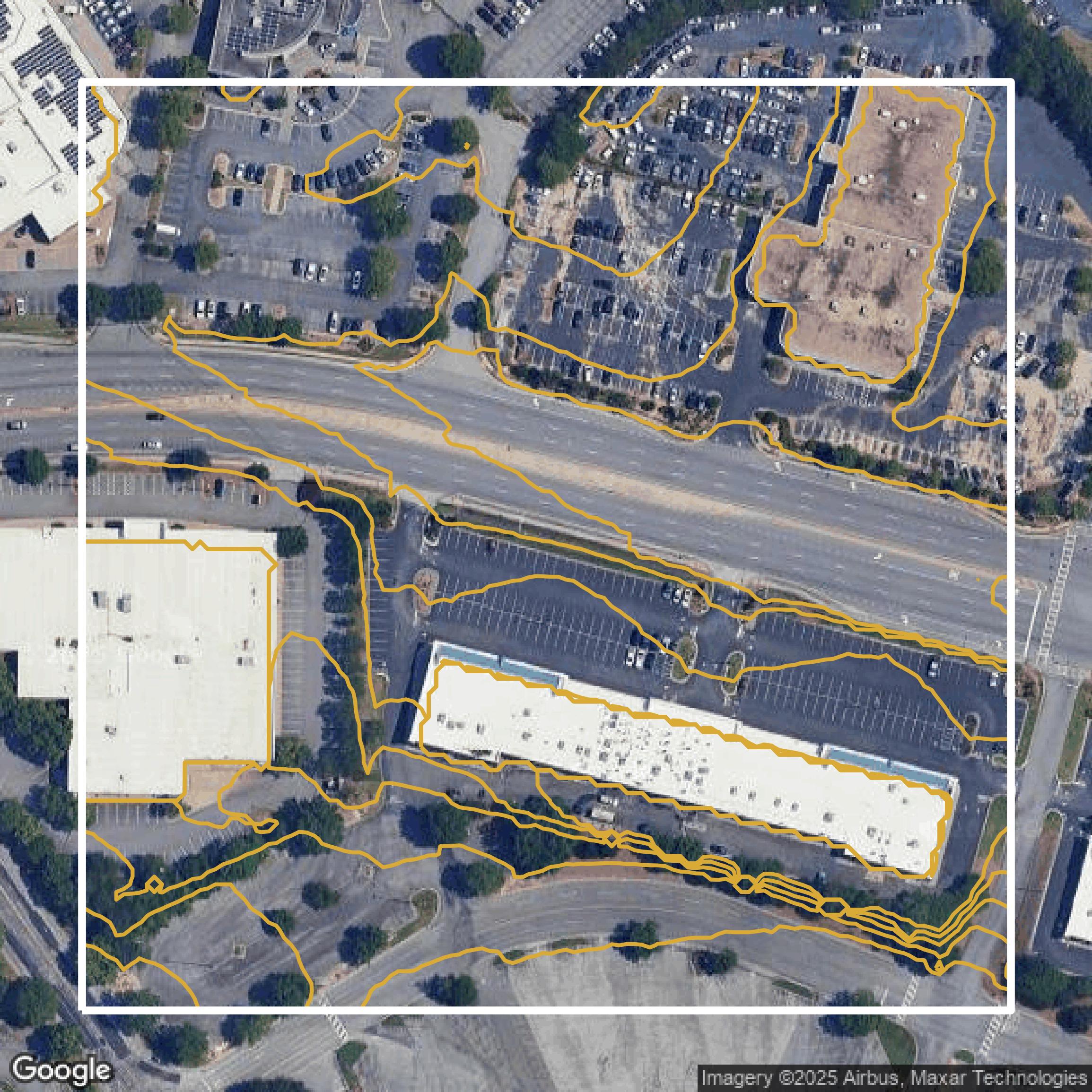 This image shows a contour map in Gwinnett County created using GIS data in Equator.