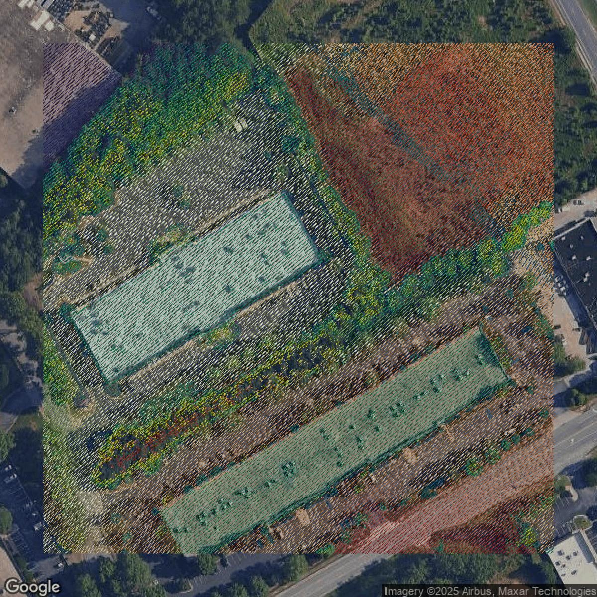 This image shows a LiDAR point cloud in Gwinnett County created using GIS data in Equator.