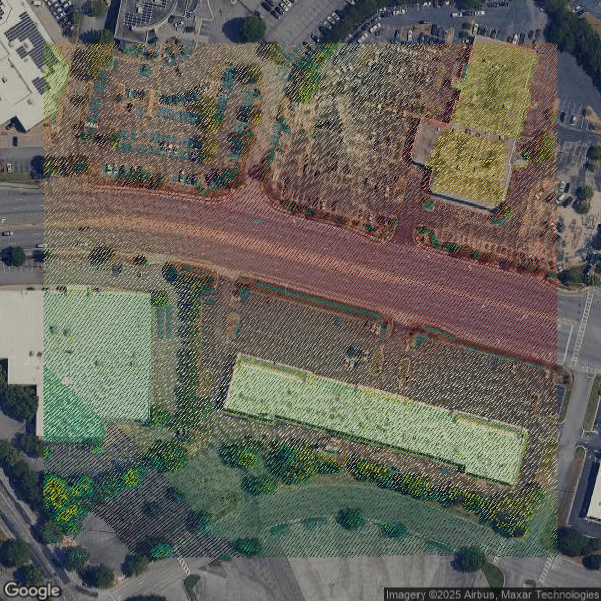 This image shows a LiDAR point cloud in Gwinnett County created using GIS data in Equator.
