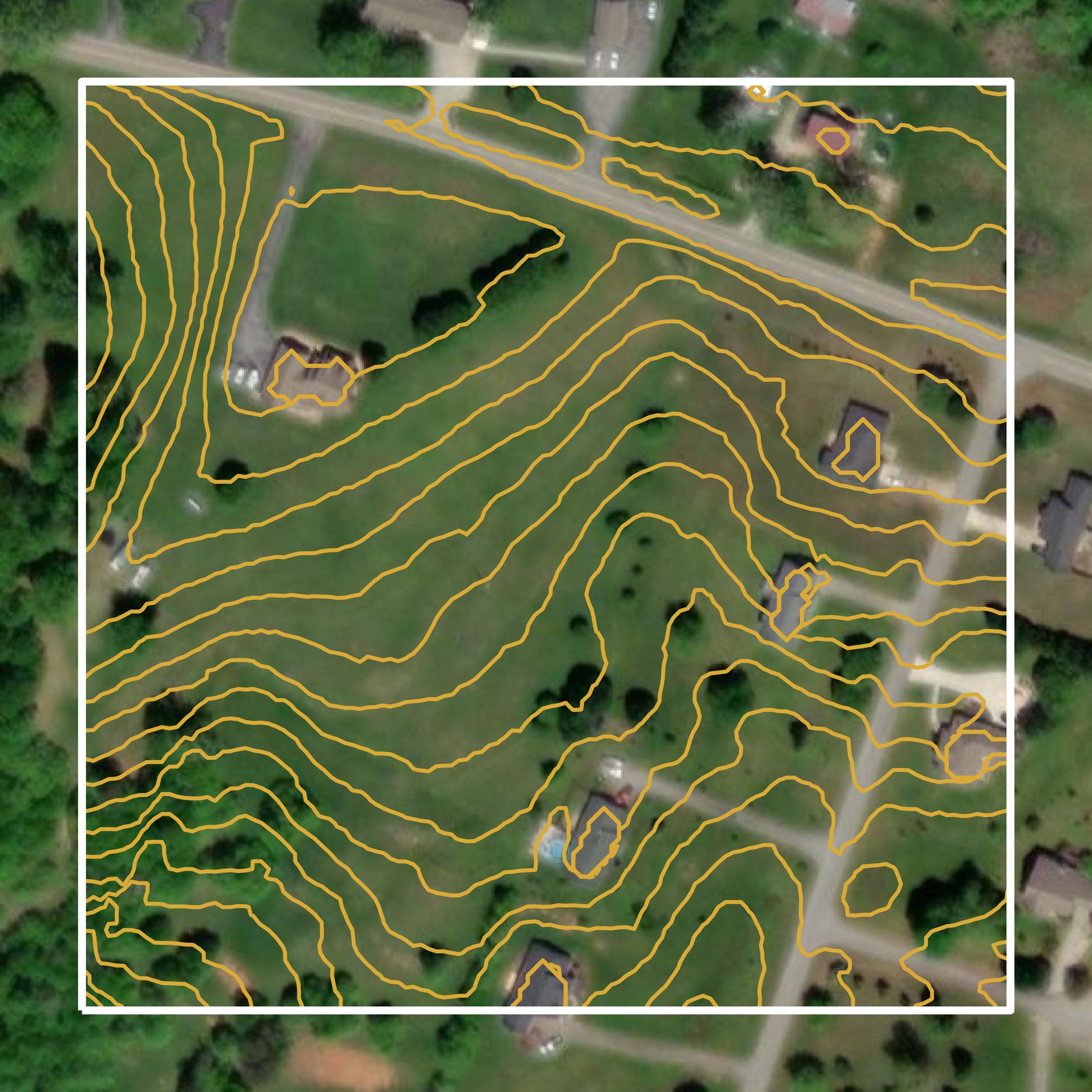 This image shows a contour map in Habersham County created using GIS data in Equator.