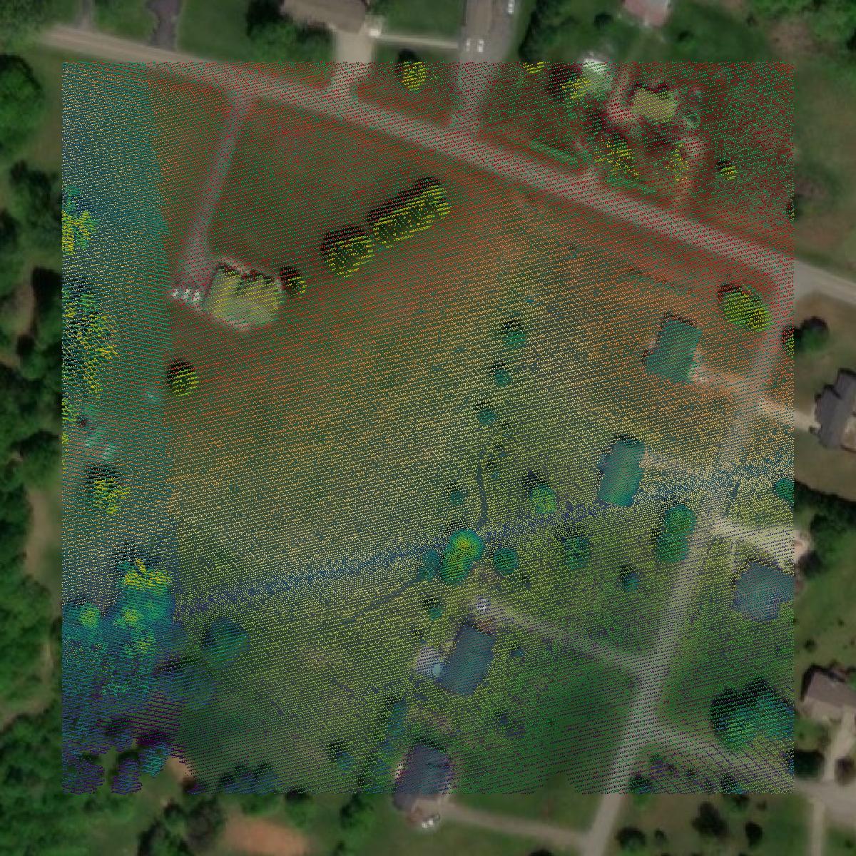This image shows a LiDAR point cloud in Habersham County created using GIS data in Equator.