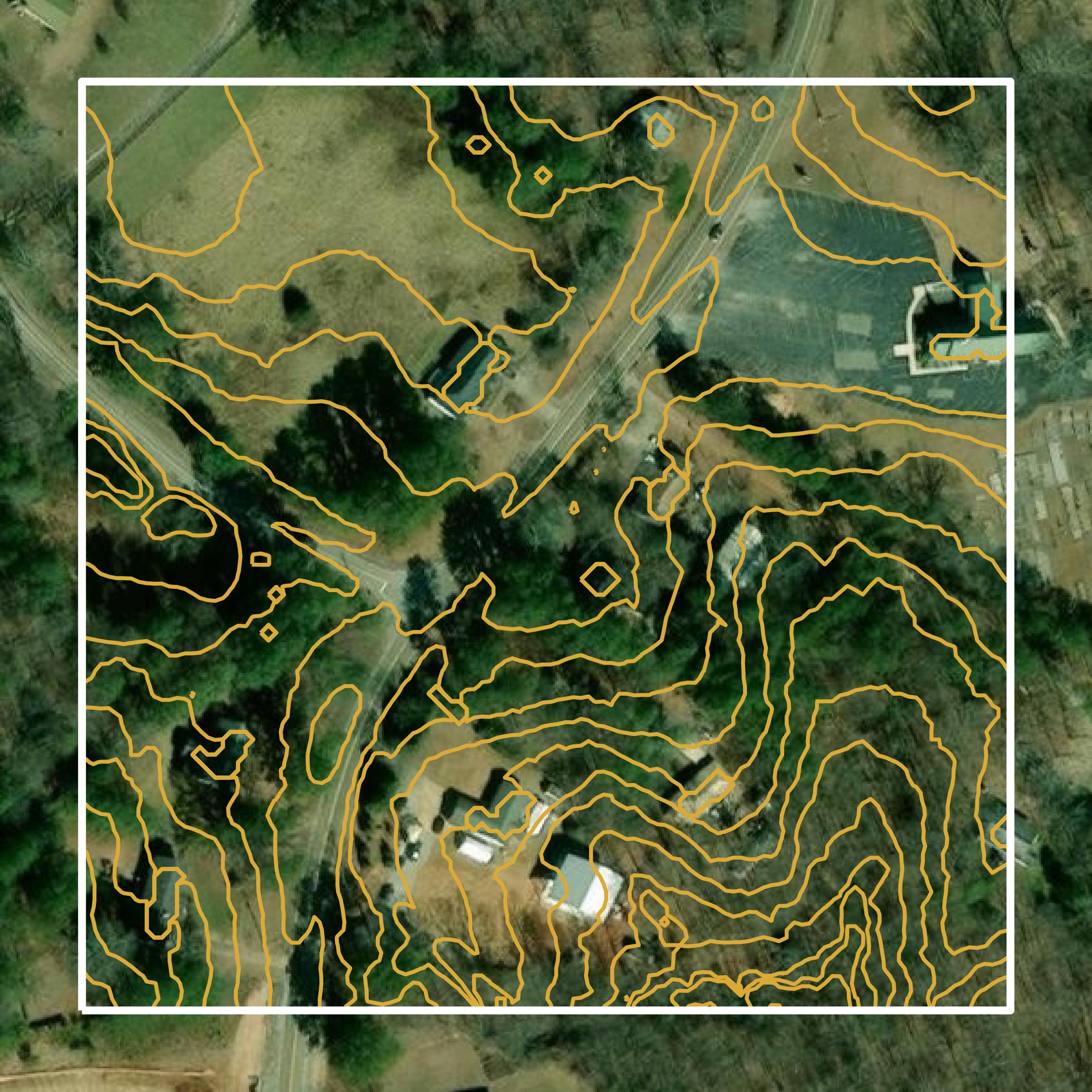 This image shows a contour map in Hall County created using GIS data in Equator.