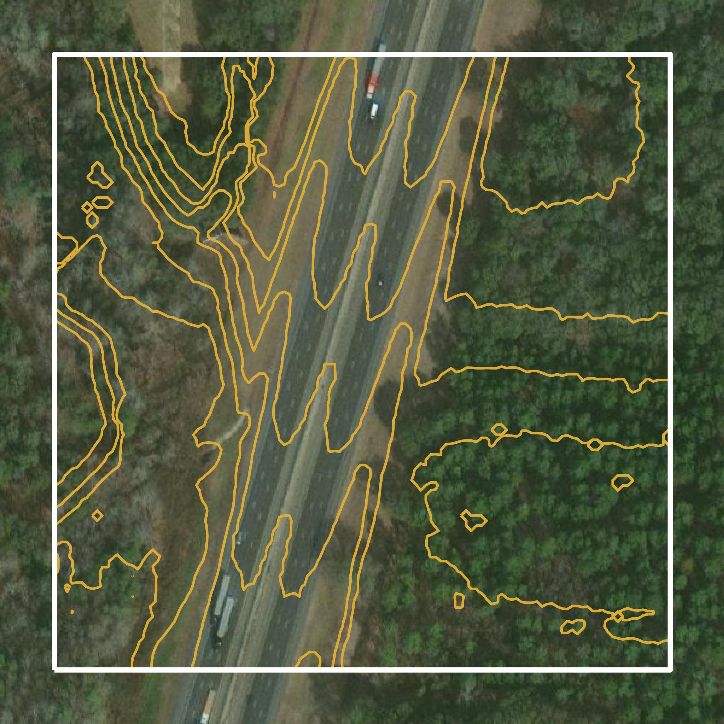 This image shows a contour map in Houston County created using GIS data in Equator.