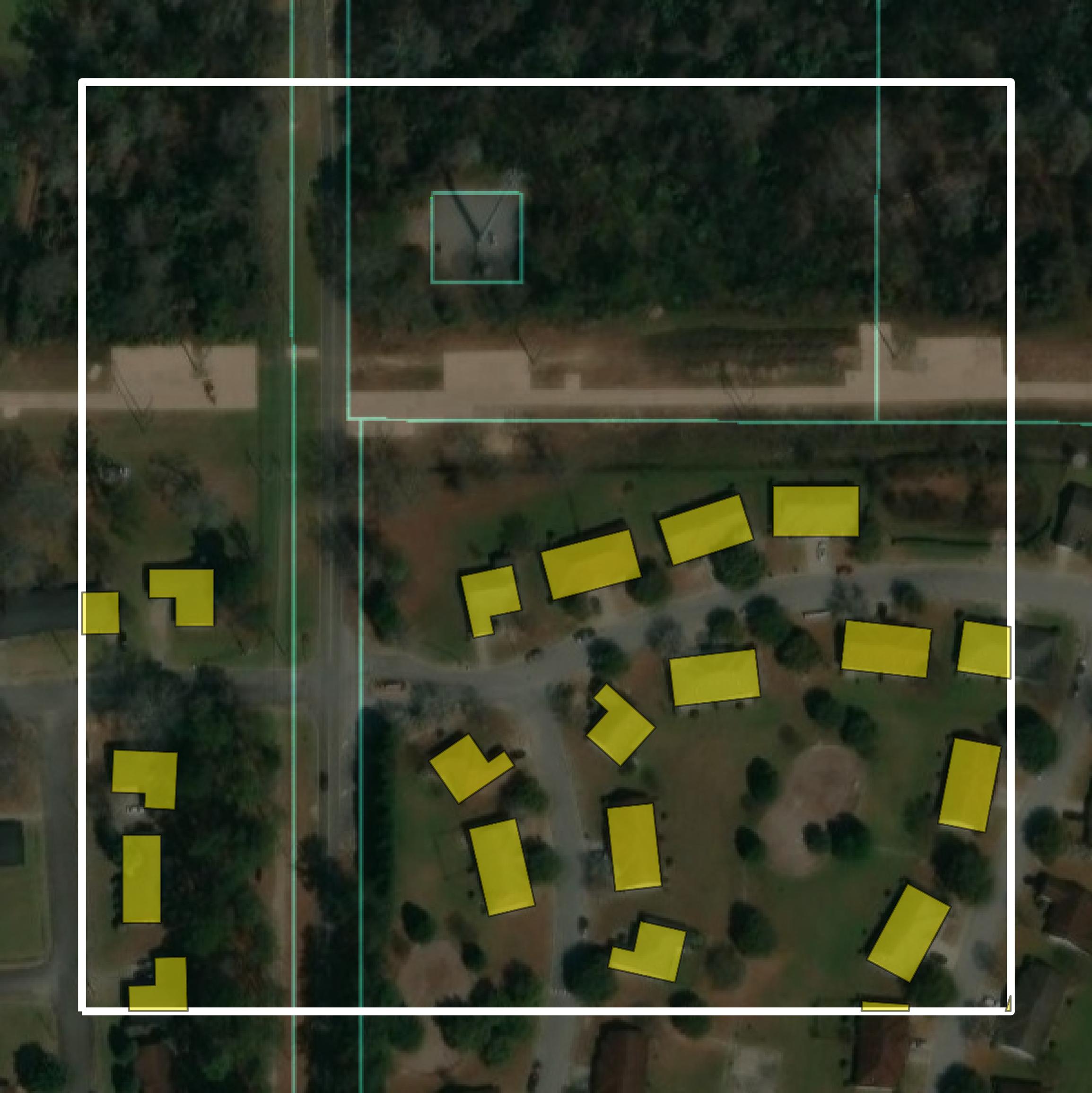 This image shows parcel and building data in Houston County created using GIS data in Equator.