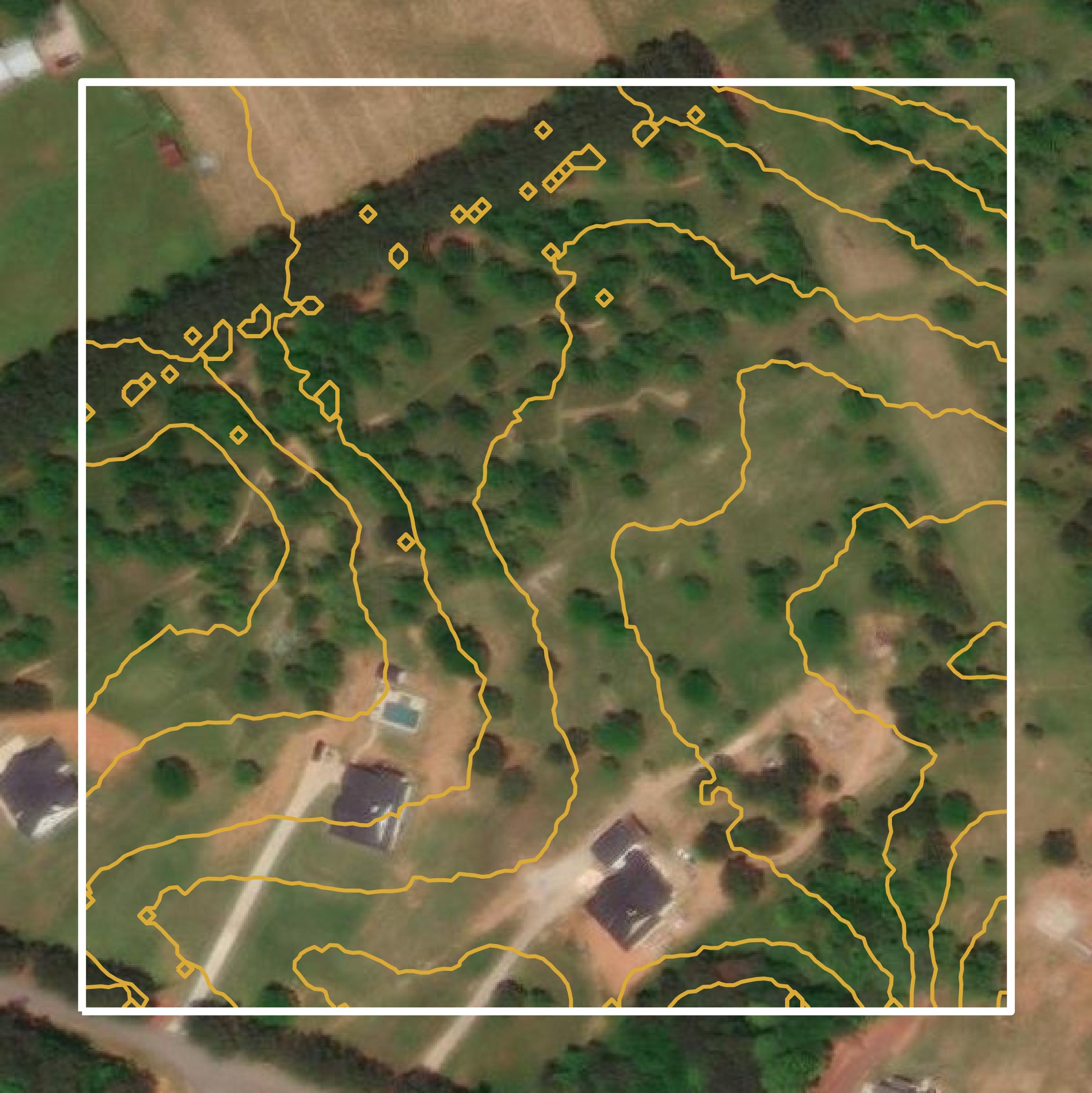 This image shows a contour map in Jackson County created using GIS data in Equator.