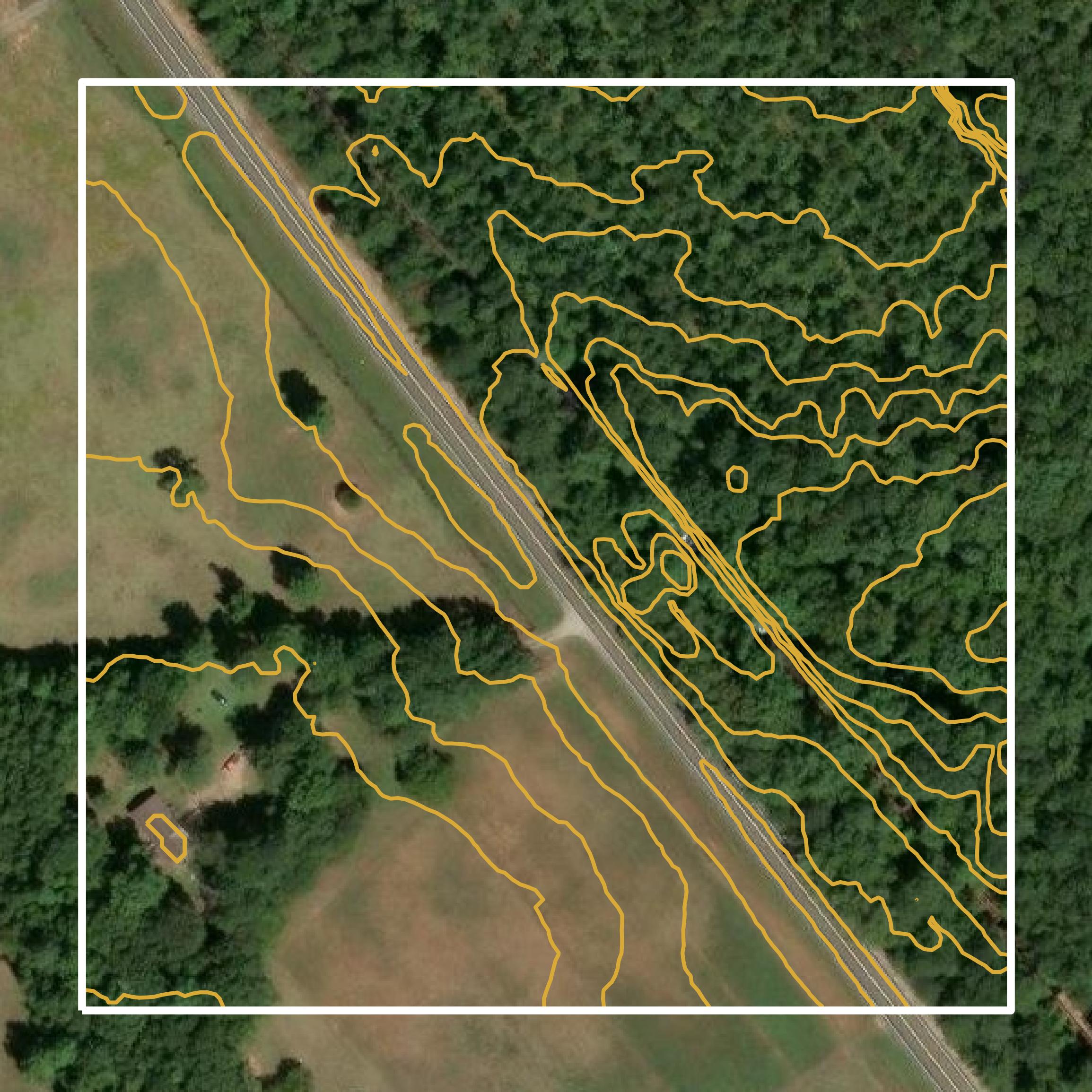 This image shows a contour map in Jasper County created using GIS data in Equator.