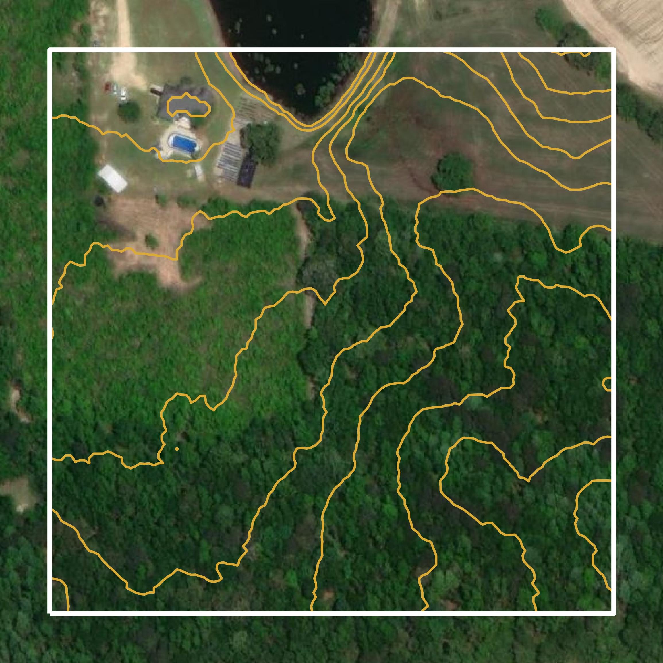 This image shows a contour map in Jenkins County created using GIS data in Equator.