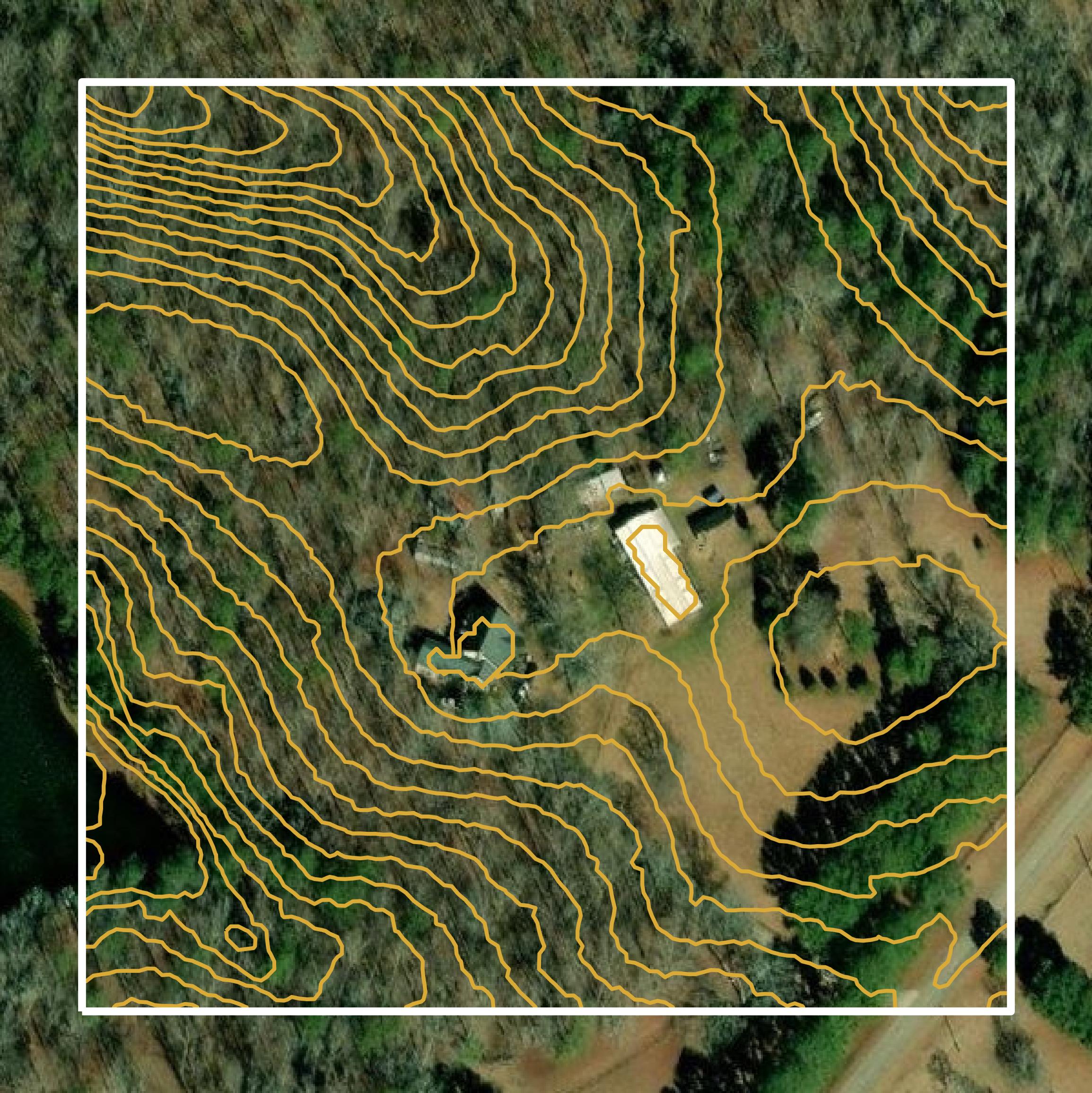 This image shows a contour map in Lamar County created using GIS data in Equator.