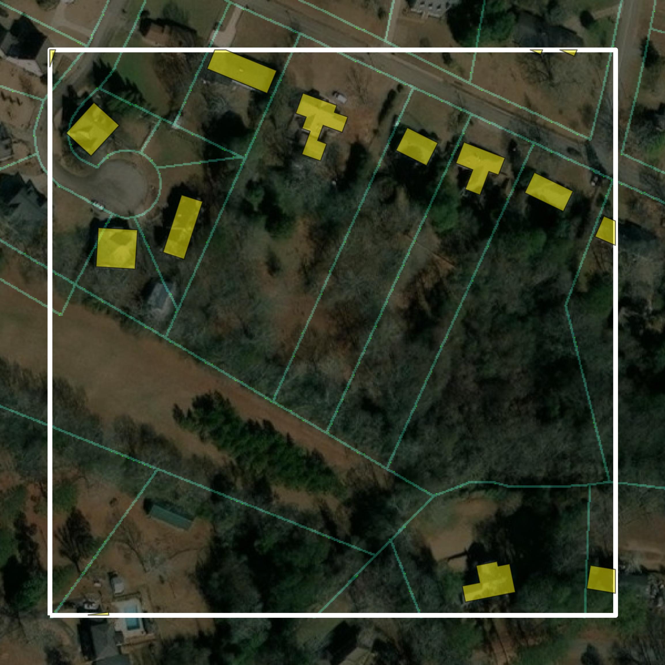 This image shows parcel and building data in Lamar County created using GIS data in Equator.