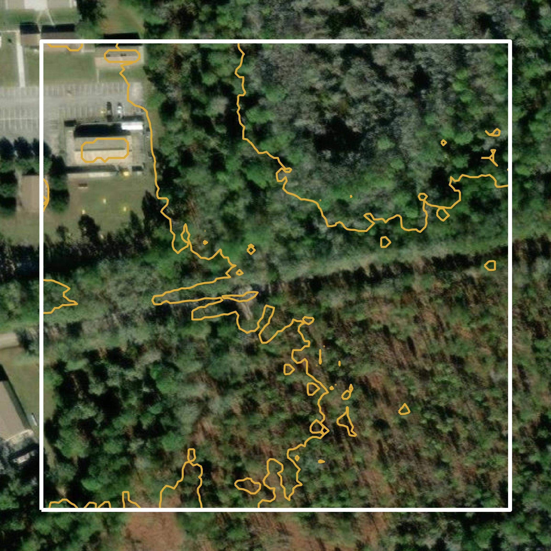 This image shows a contour map in Lanier County created using GIS data in Equator.