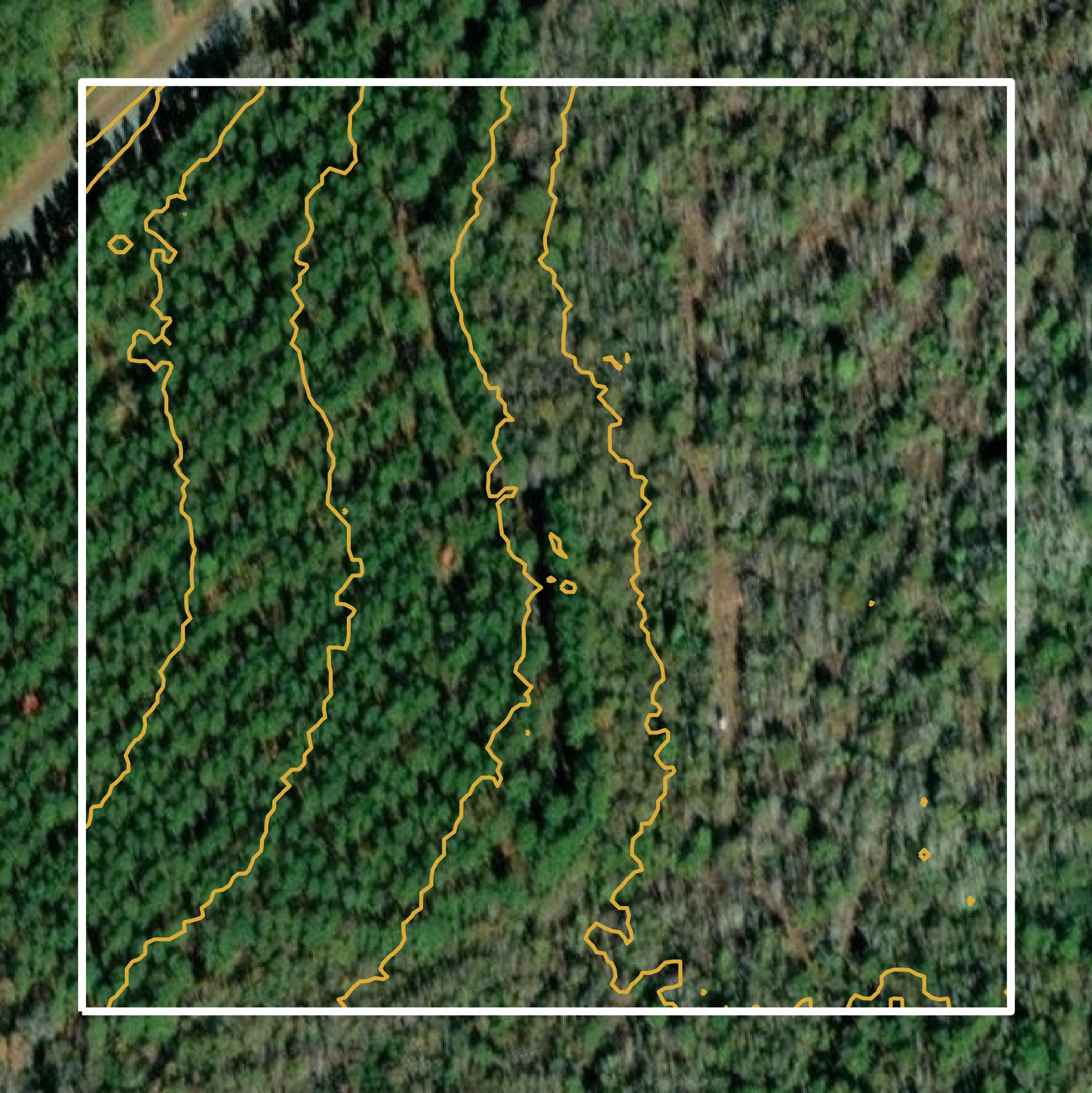 This image shows a contour map in Laurens County created using GIS data in Equator.