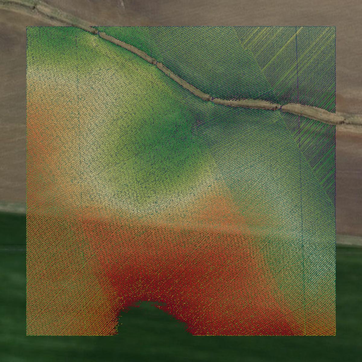 This image shows a LiDAR point cloud in Macon County created using GIS data in Equator.