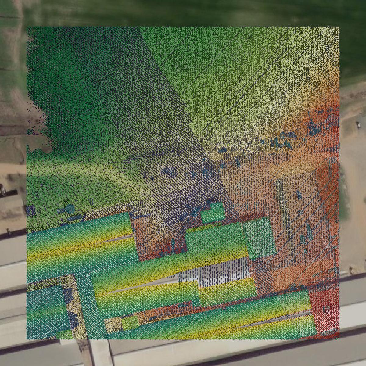 This image shows a LiDAR point cloud in Macon County created using GIS data in Equator.
