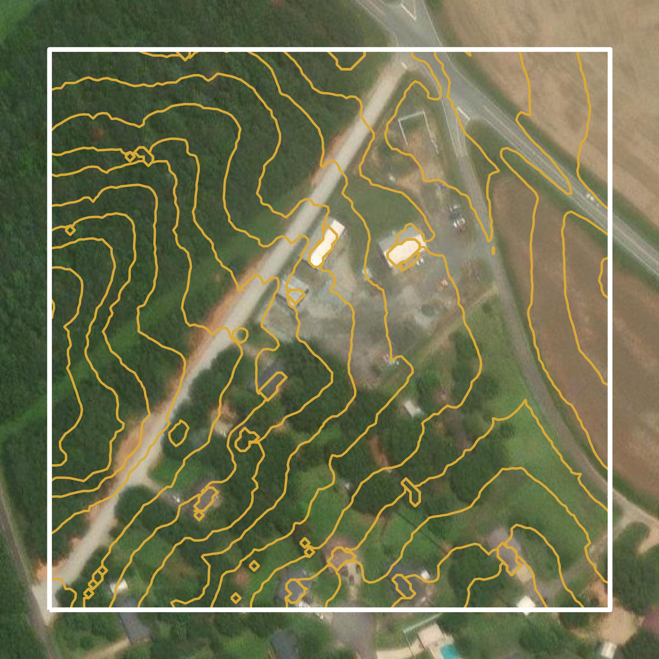 This image shows a contour map in Madison County created using GIS data in Equator.