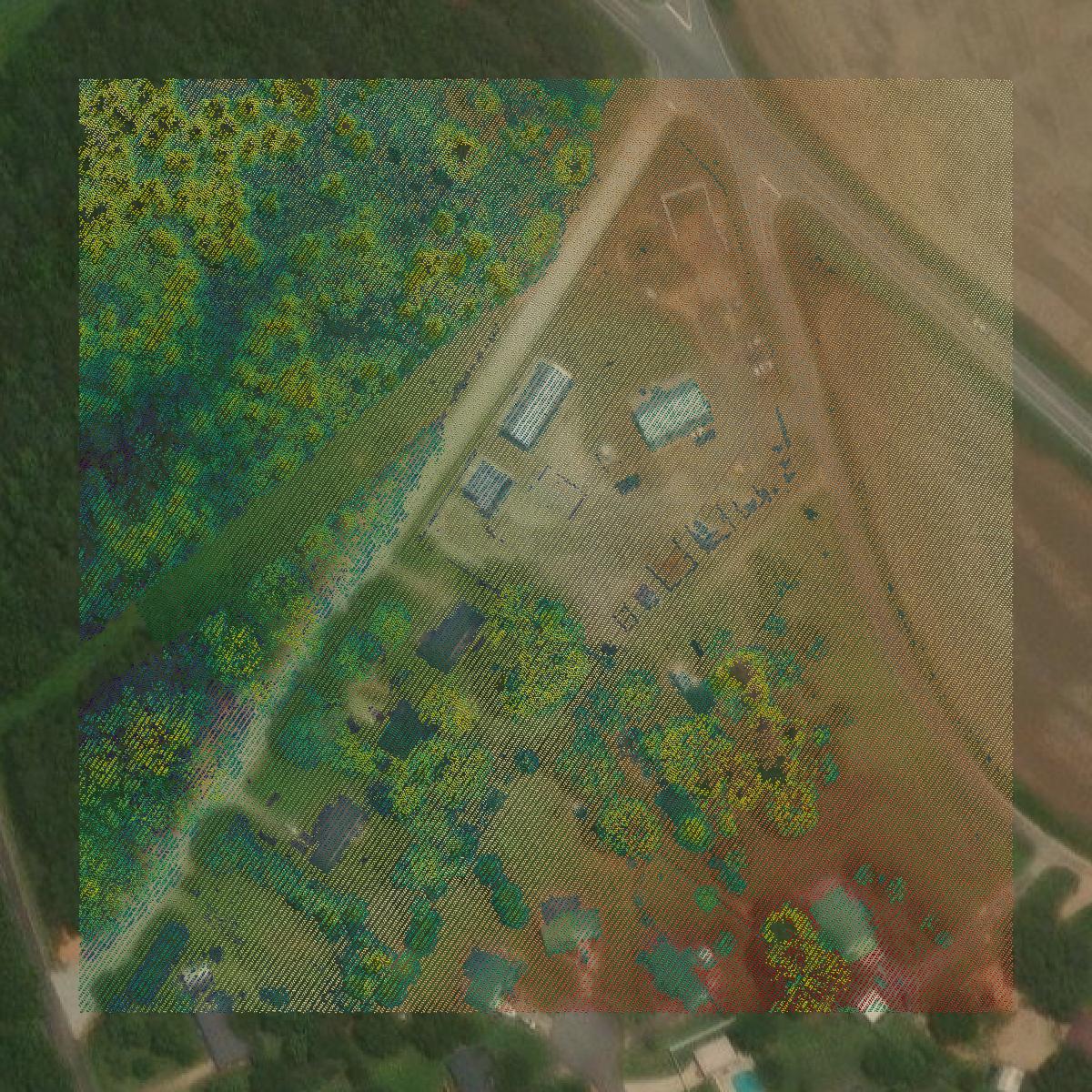 This image shows a LiDAR point cloud in Madison County created using GIS data in Equator.