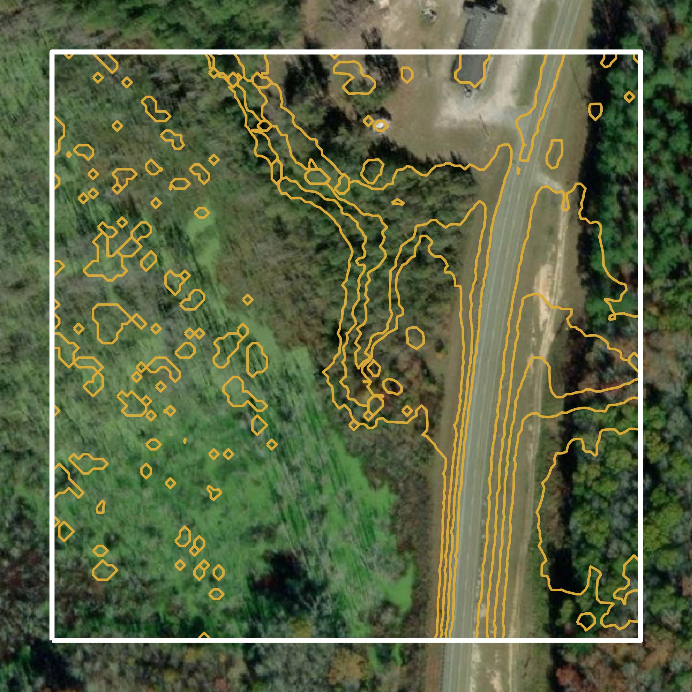 This image shows a contour map in McDuffie County created using GIS data in Equator.