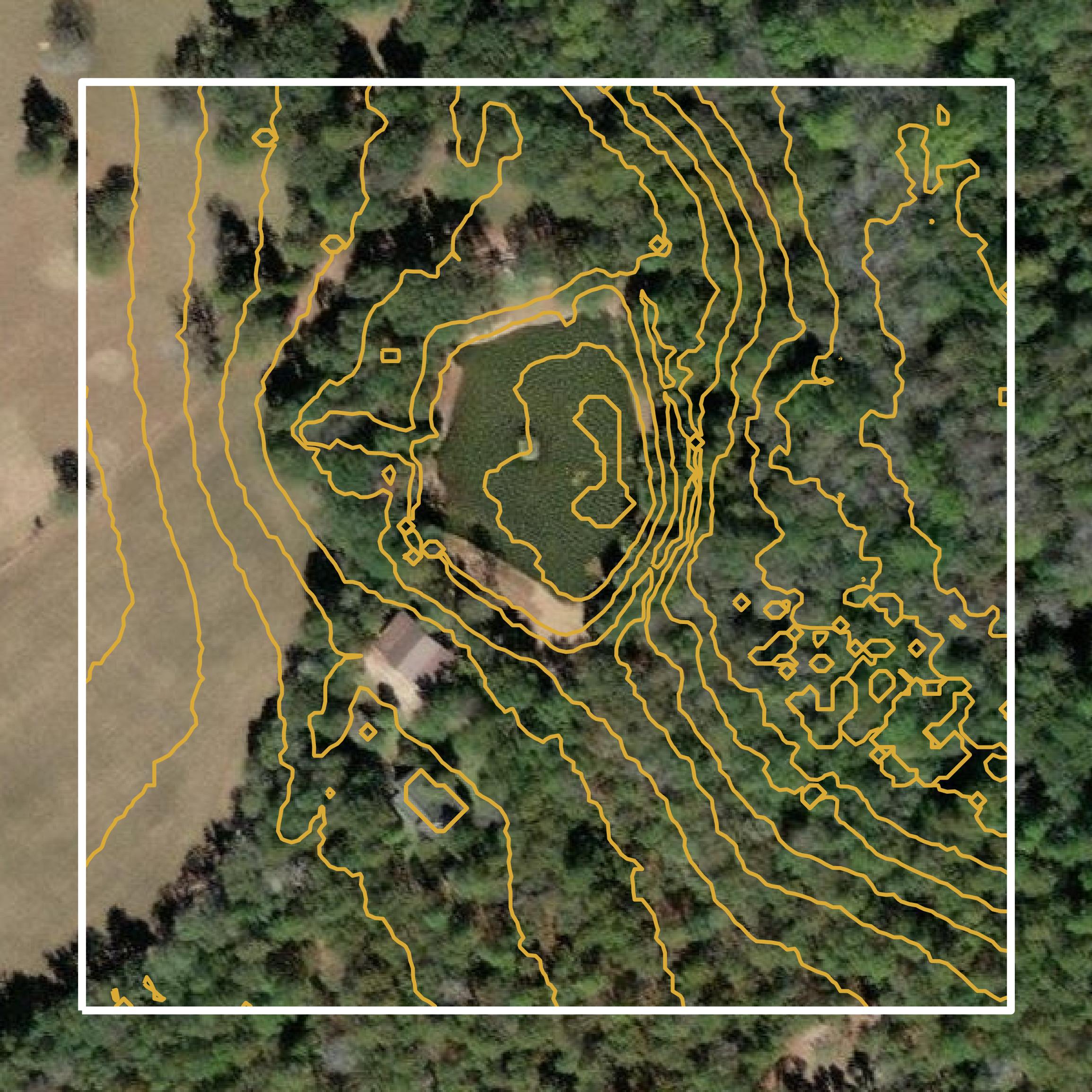 This image shows a contour map in McDuffie County created using GIS data in Equator.