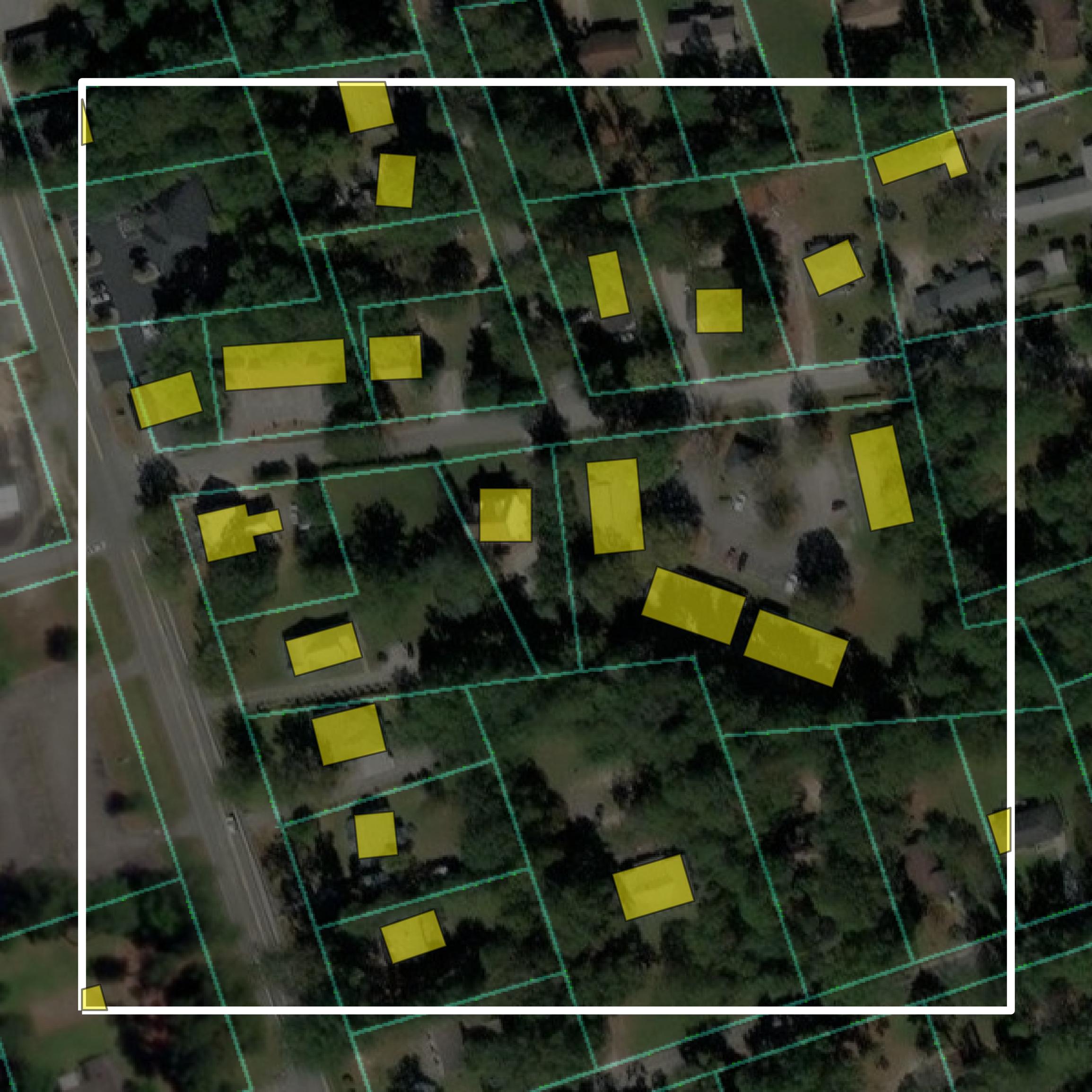 This image shows parcel and building data in McDuffie County created using GIS data in Equator.