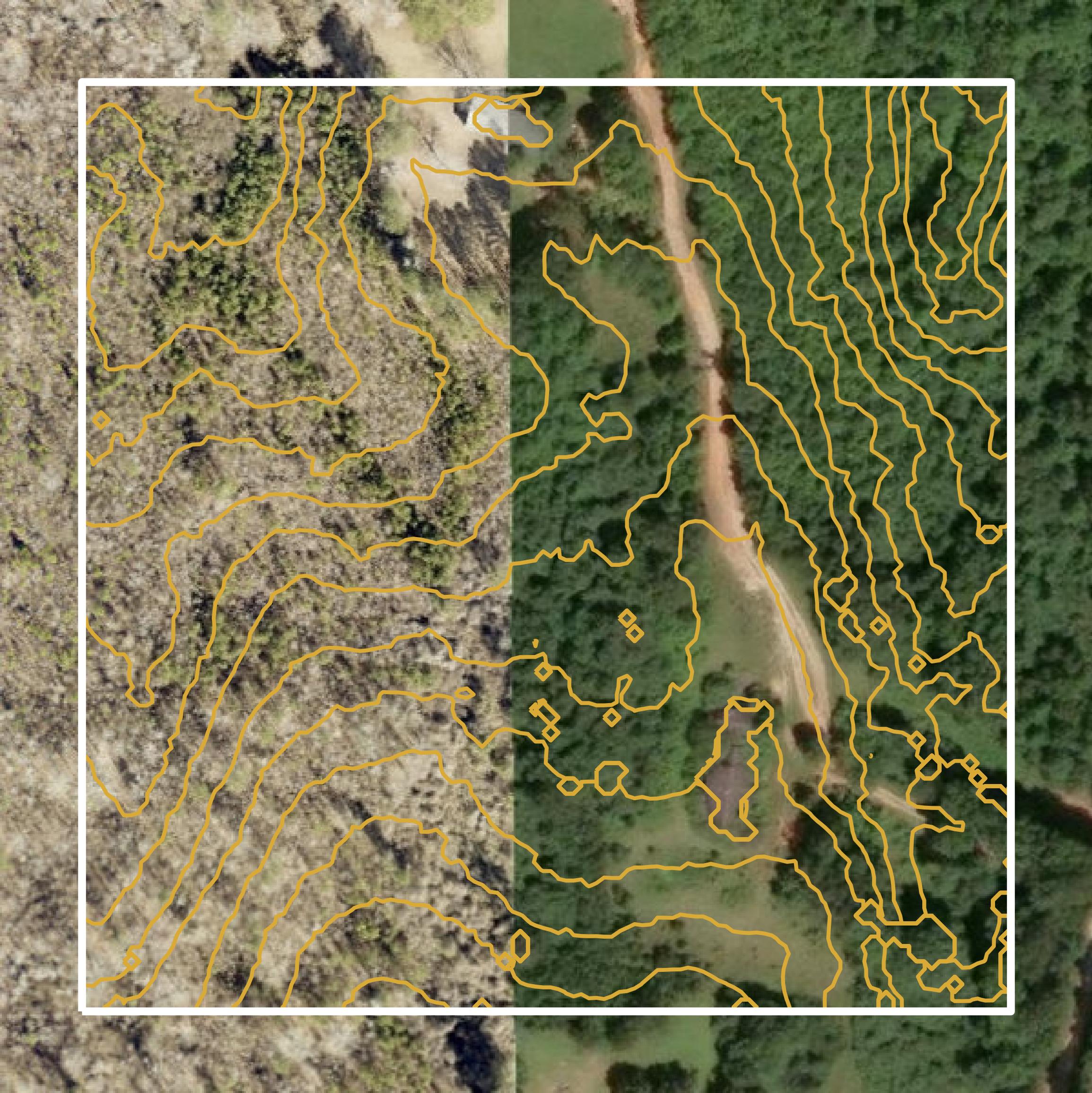This image shows a contour map in Meriwether County created using GIS data in Equator.