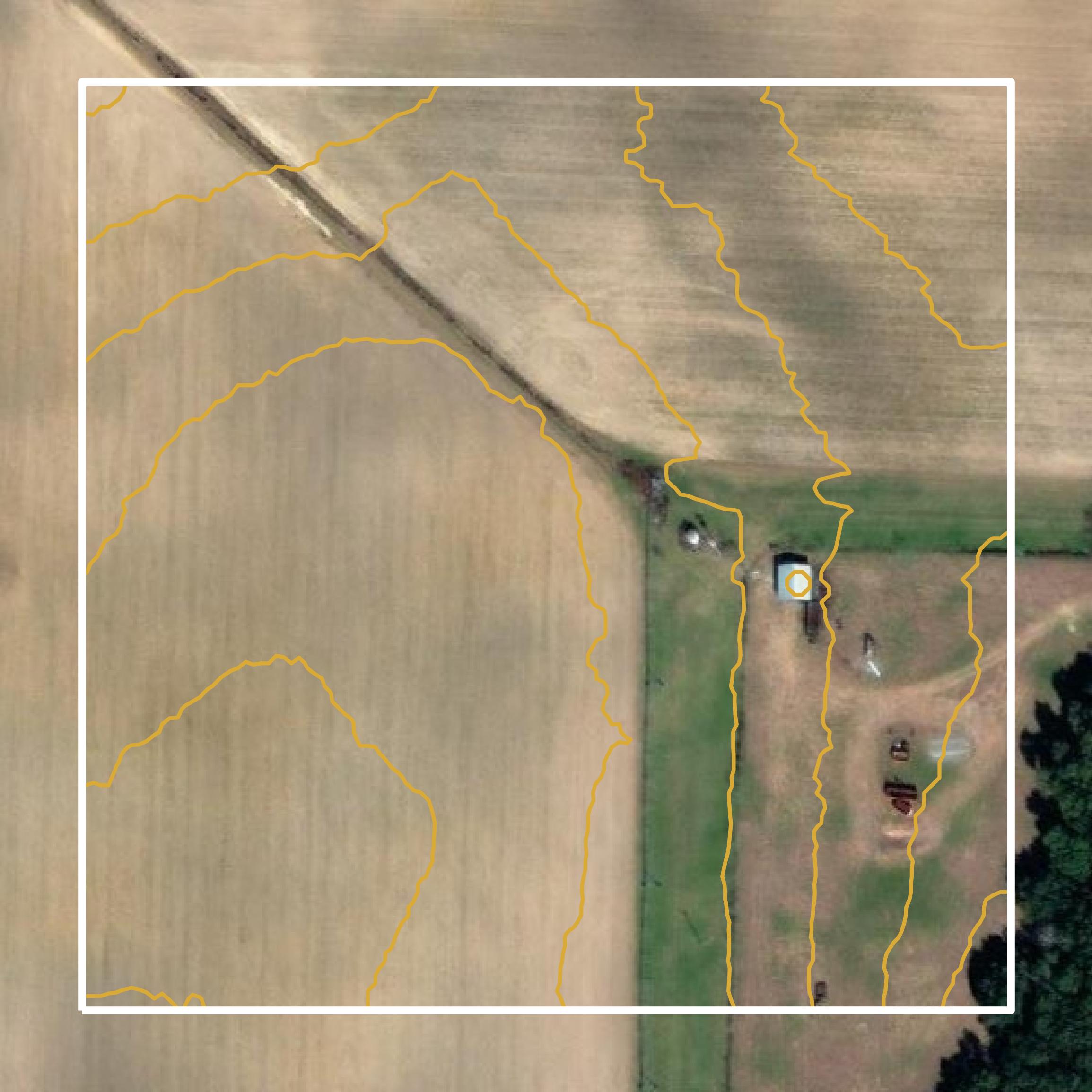 This image shows a contour map in Miller County created using GIS data in Equator.