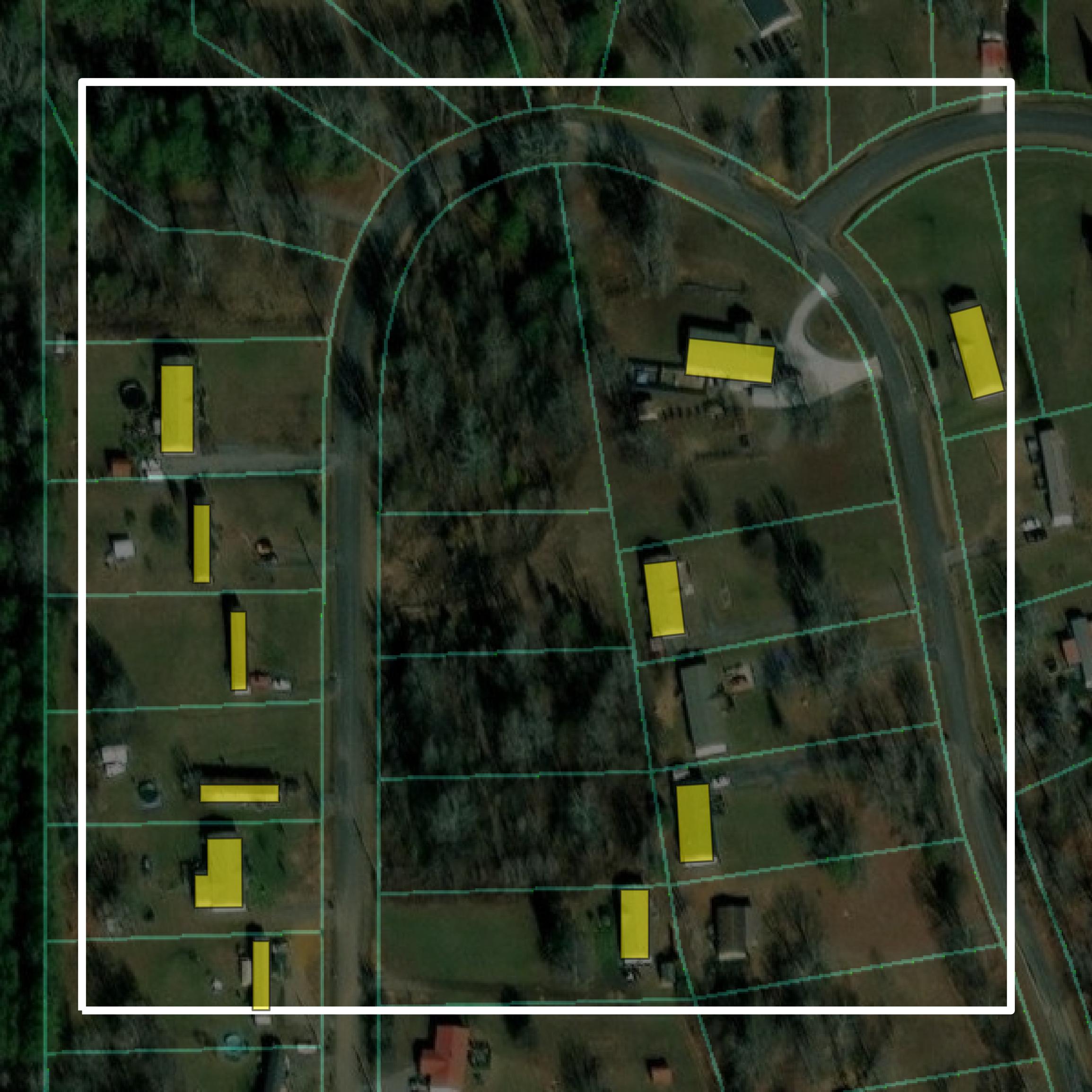 This image shows parcel and building data in Murray County created using GIS data in Equator.