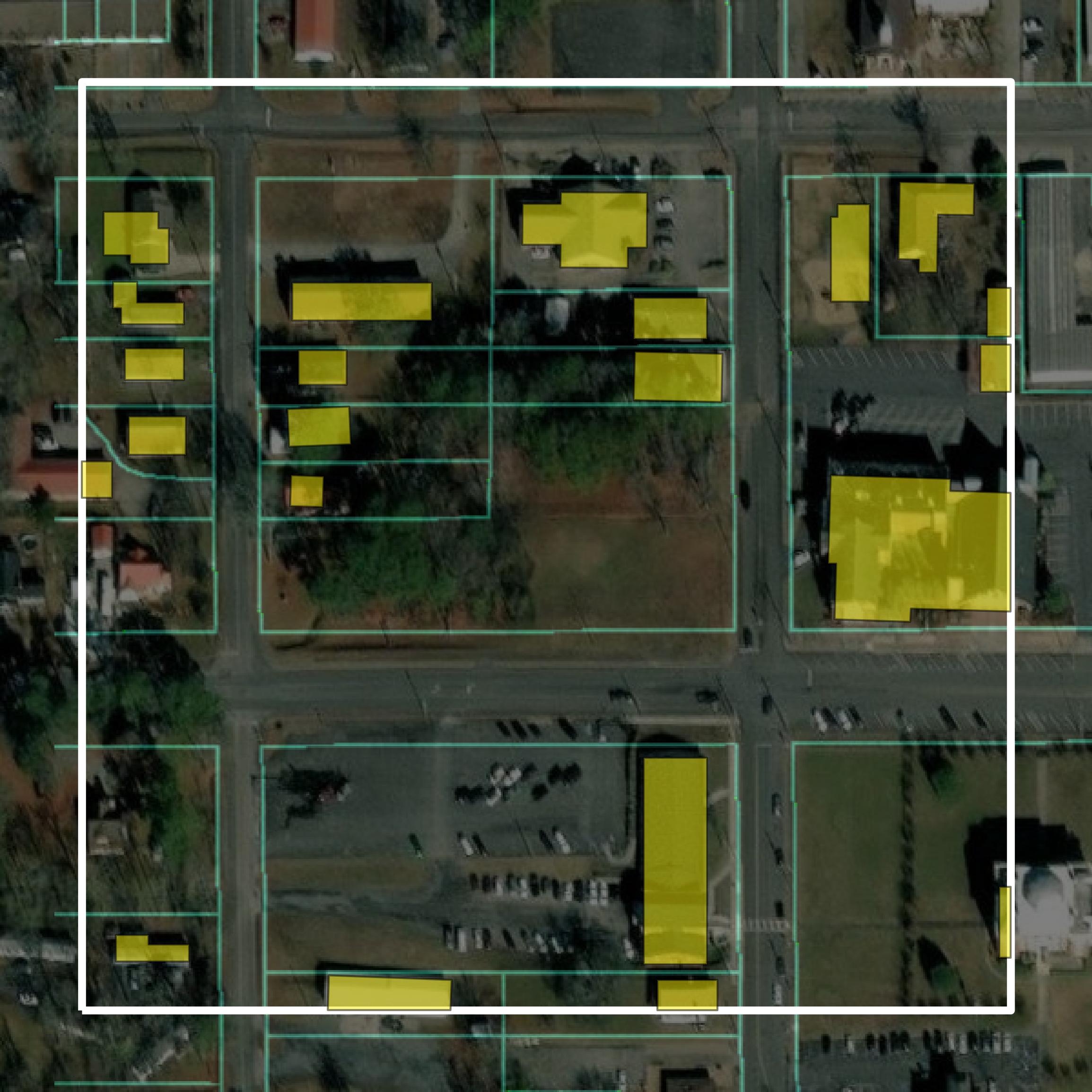 This image shows parcel and building data in Murray County created using GIS data in Equator.