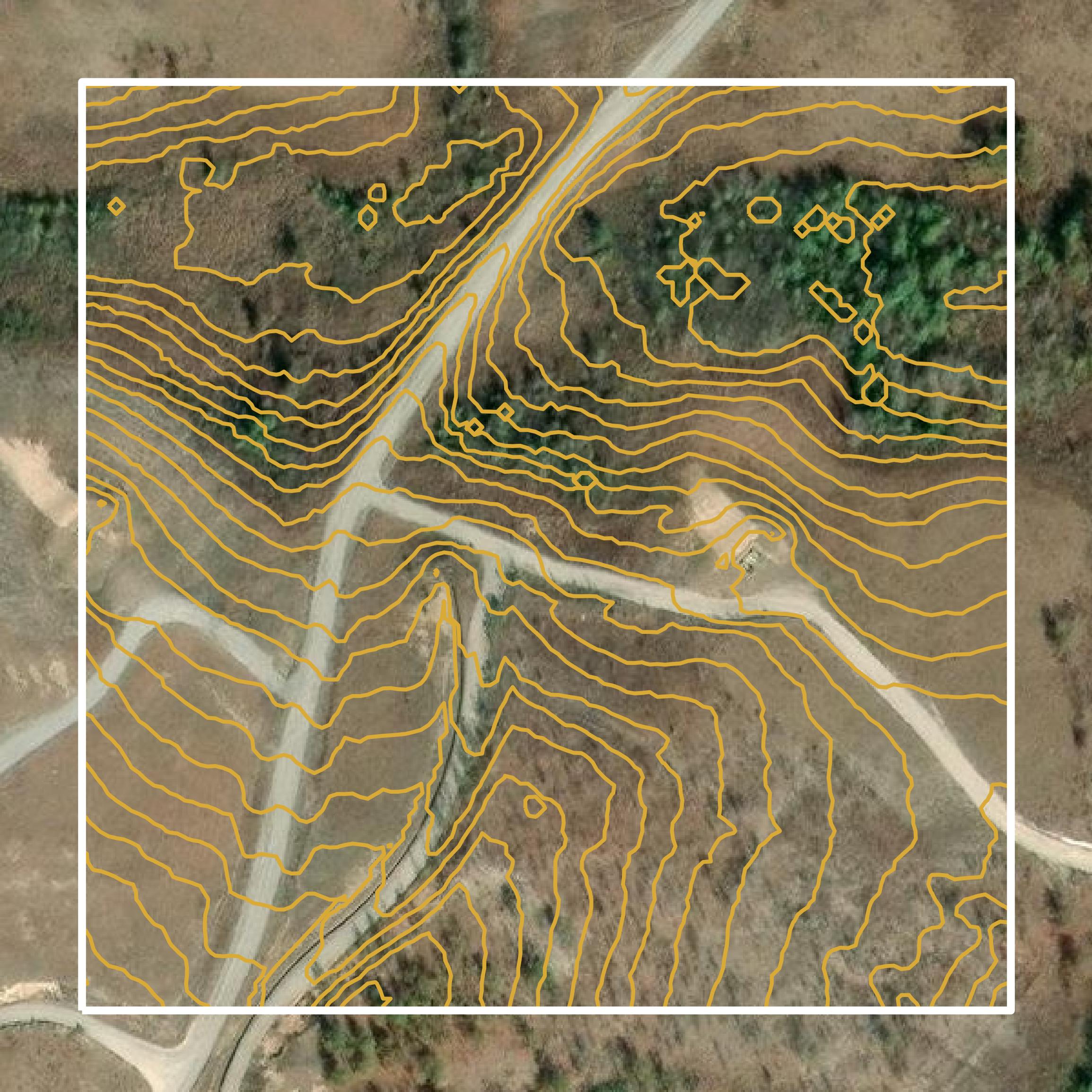 This image shows a contour map in Muscogee County created using GIS data in Equator.