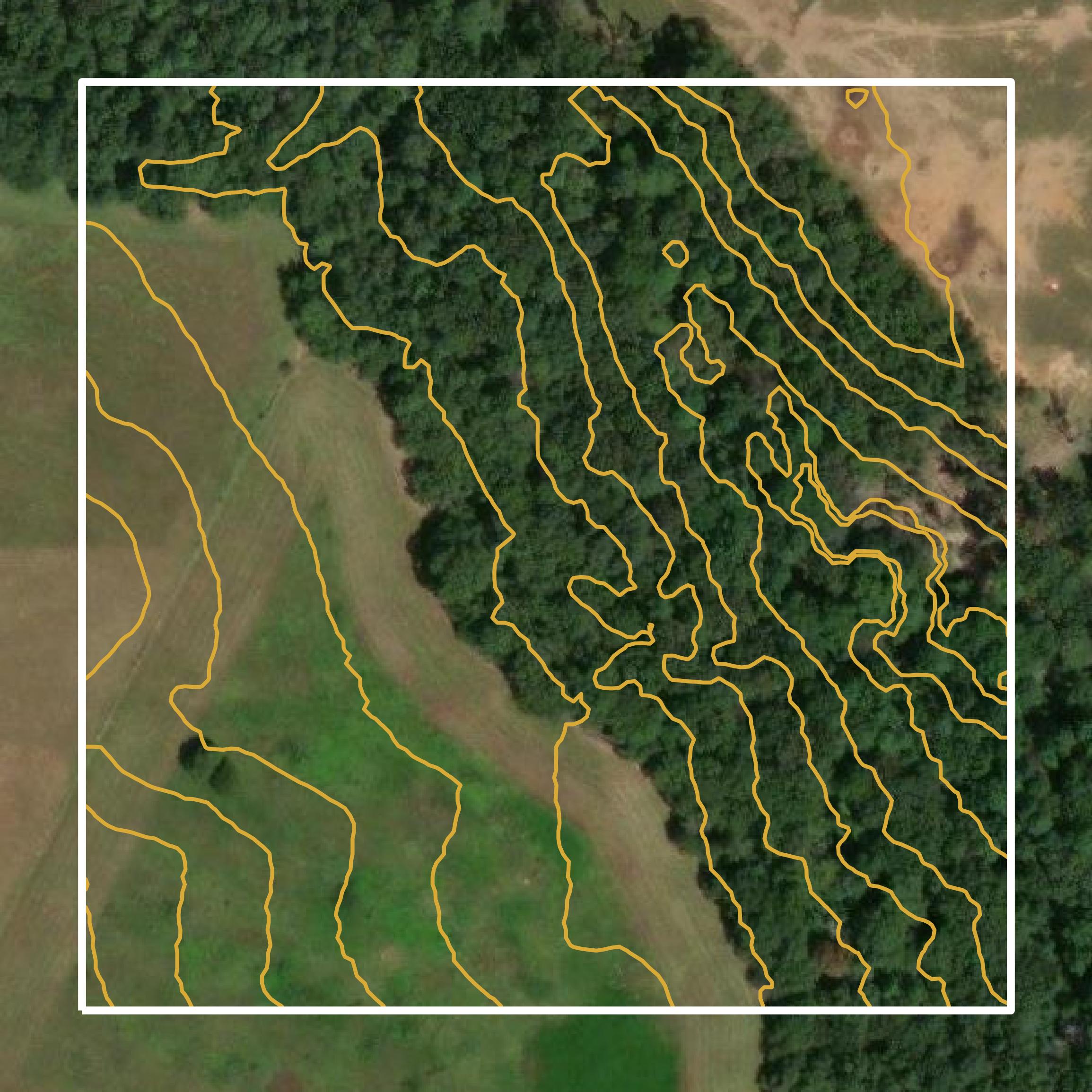 This image shows a contour map in Oconee County created using GIS data in Equator.