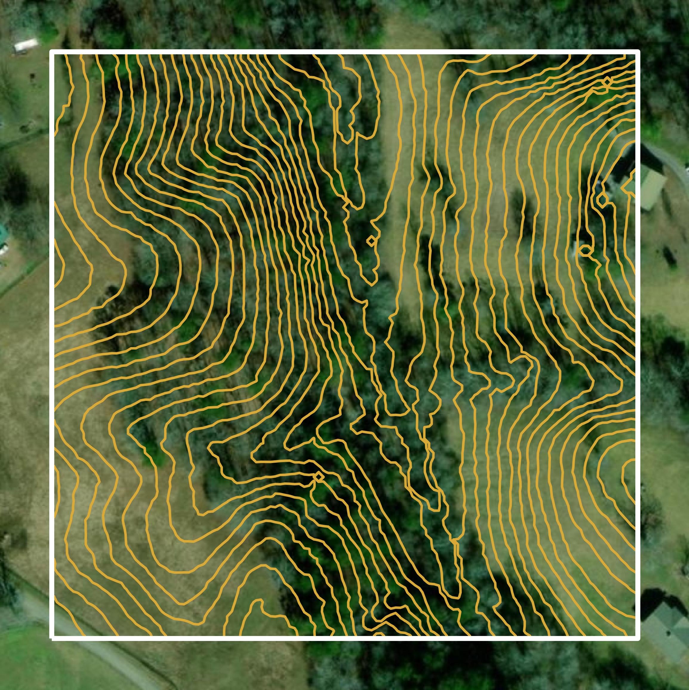 This image shows a contour map in Pickens County created using GIS data in Equator.