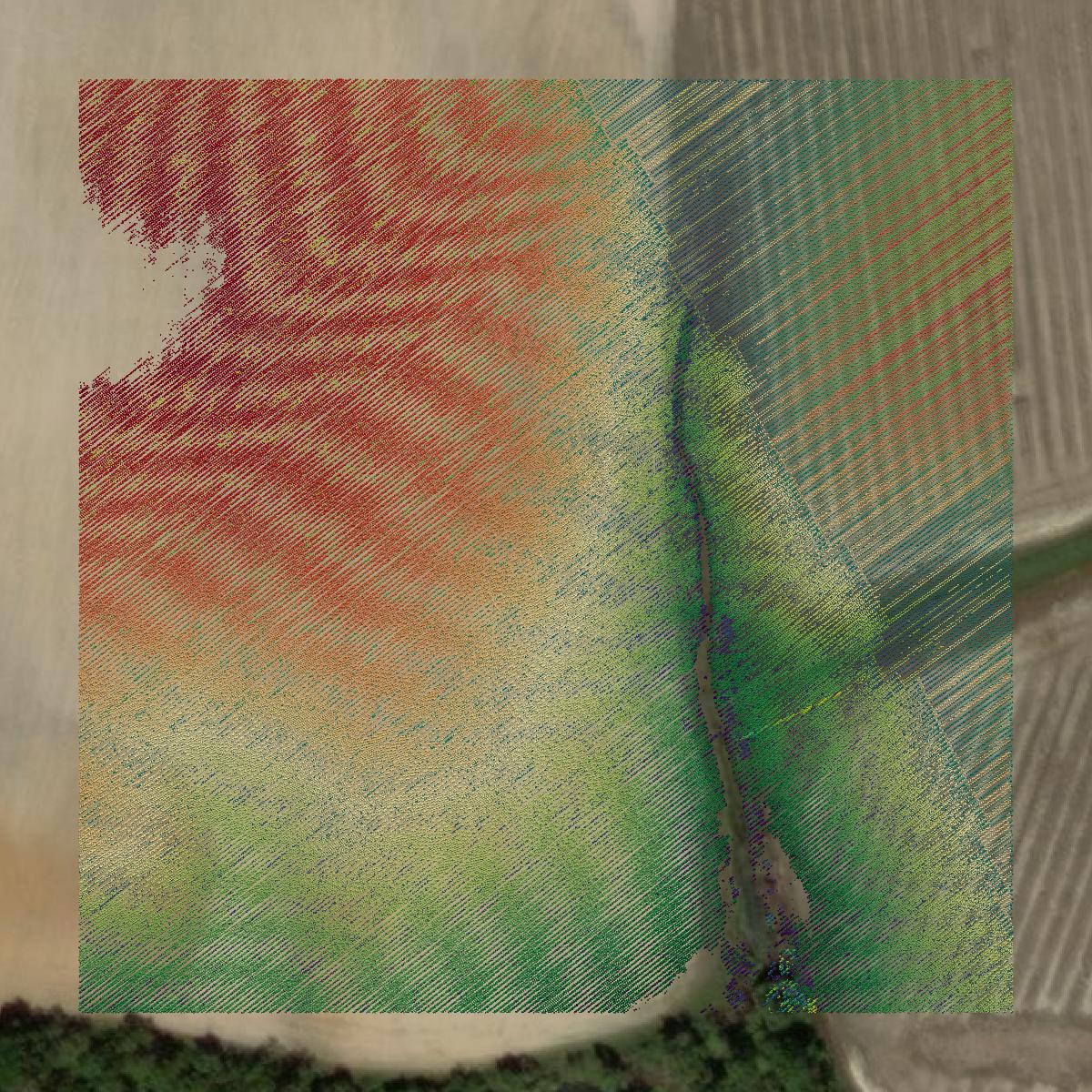 This image shows a LiDAR point cloud in Pulaski County created using GIS data in Equator.