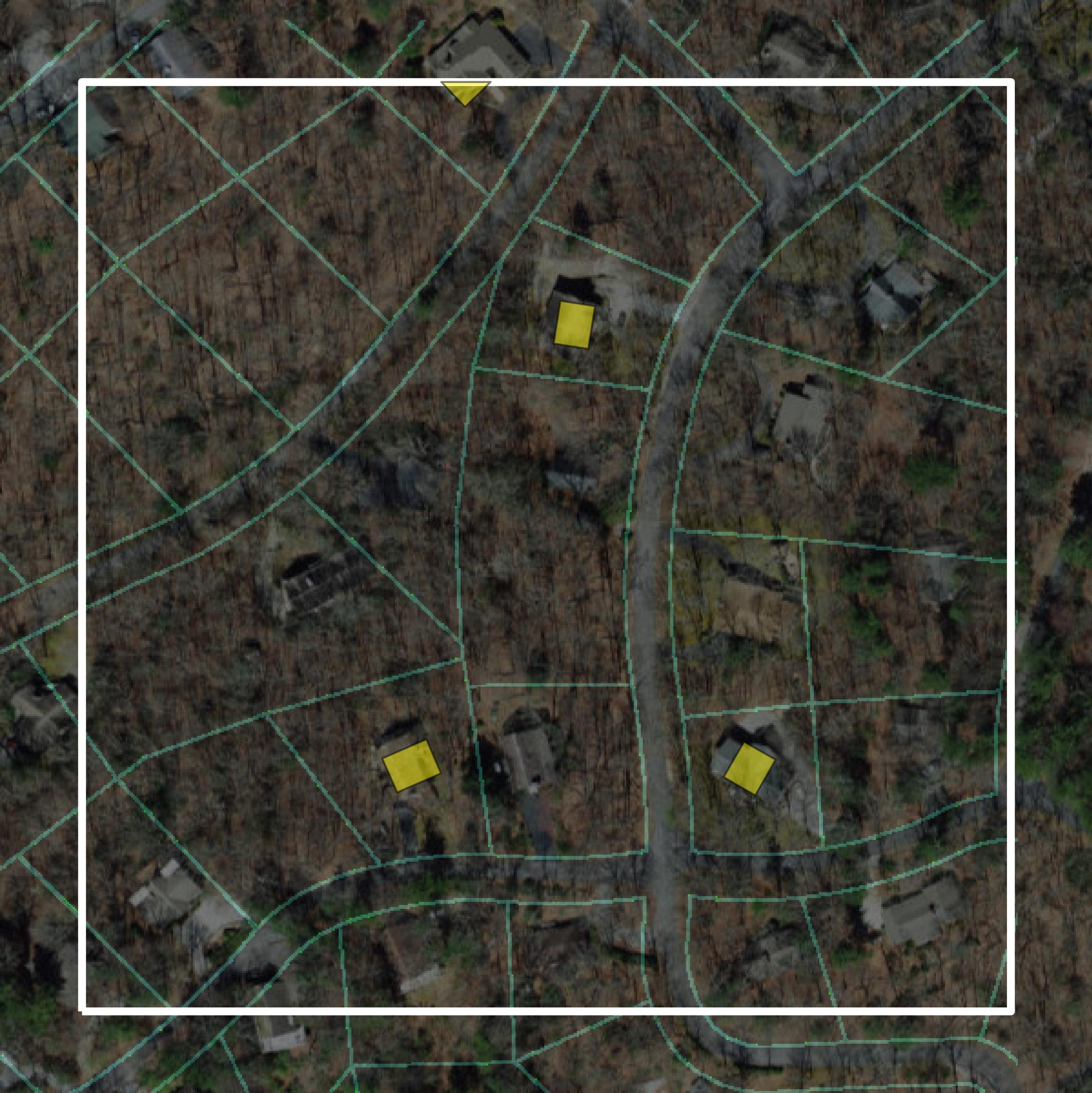 This image shows parcel and building data in Rabun County created using GIS data in Equator.