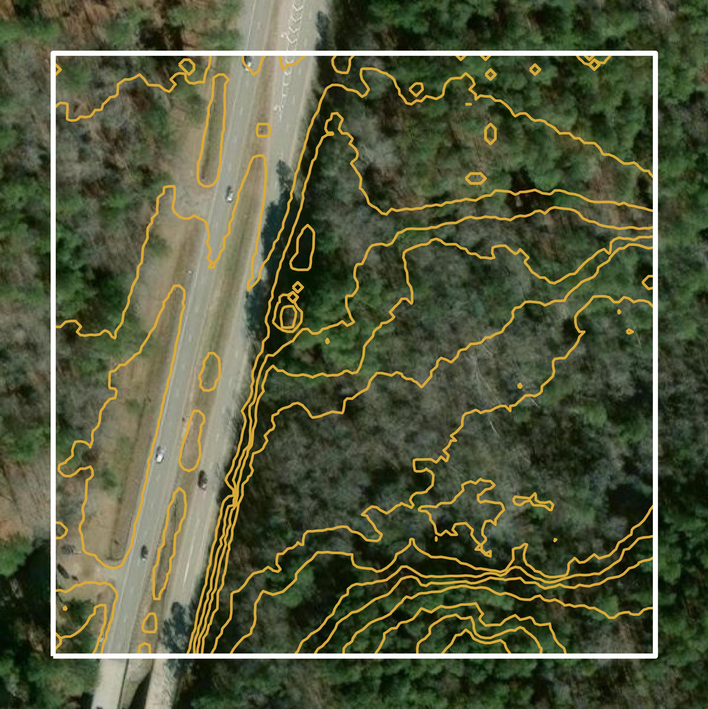 This image shows a contour map in Richmond County created using GIS data in Equator.