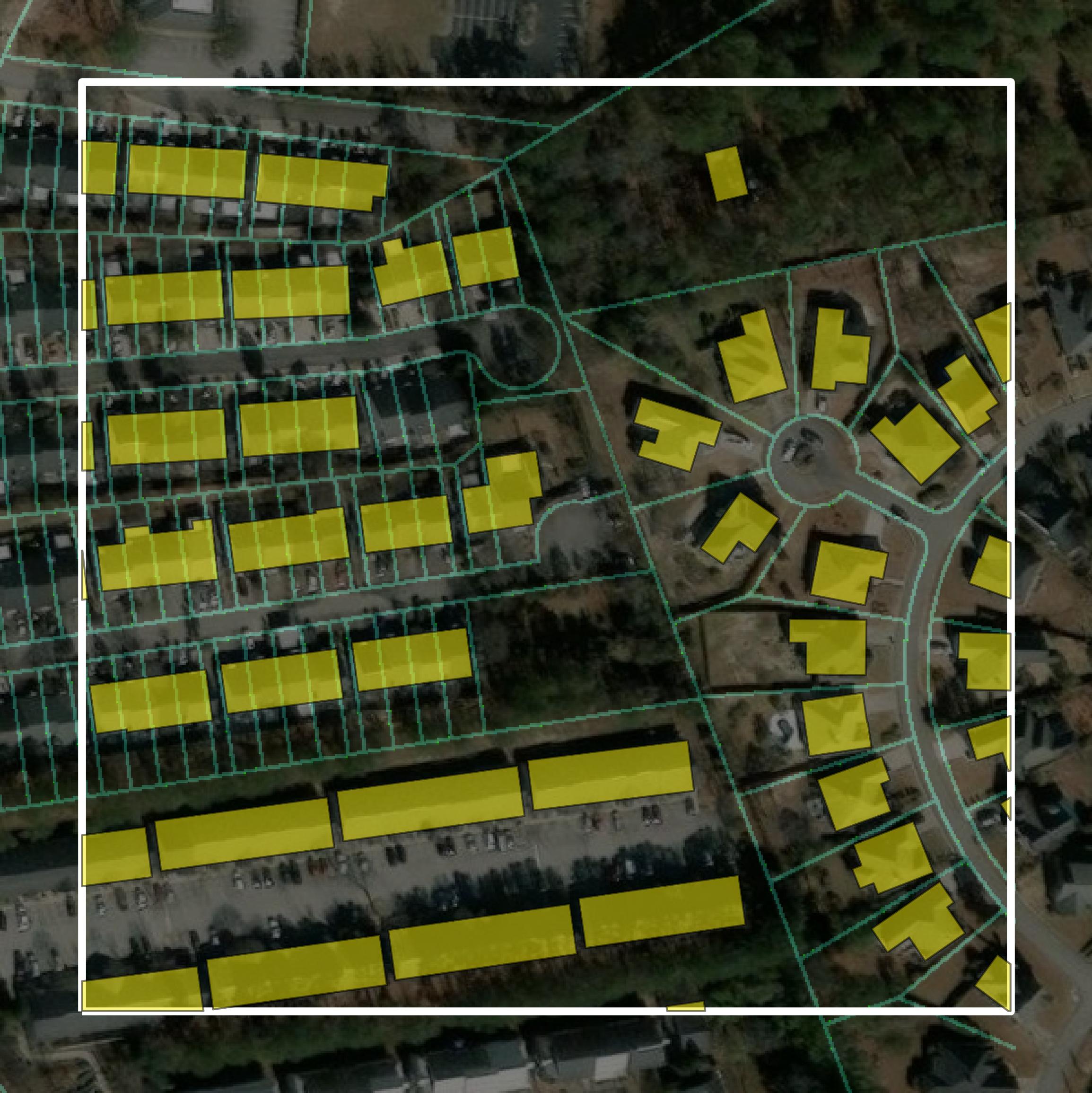 This image shows parcel and building data in Richmond County created using GIS data in Equator.