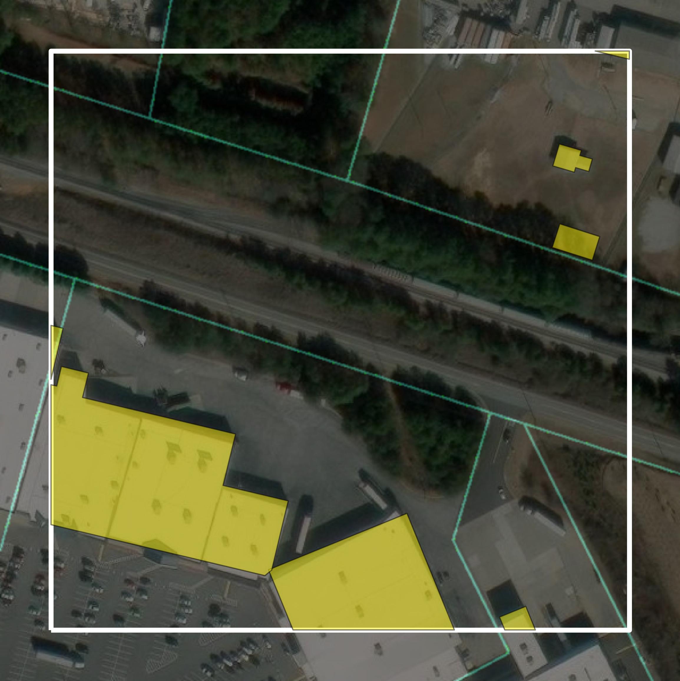 This image shows parcel and building data in Rockdale County created using GIS data in Equator.