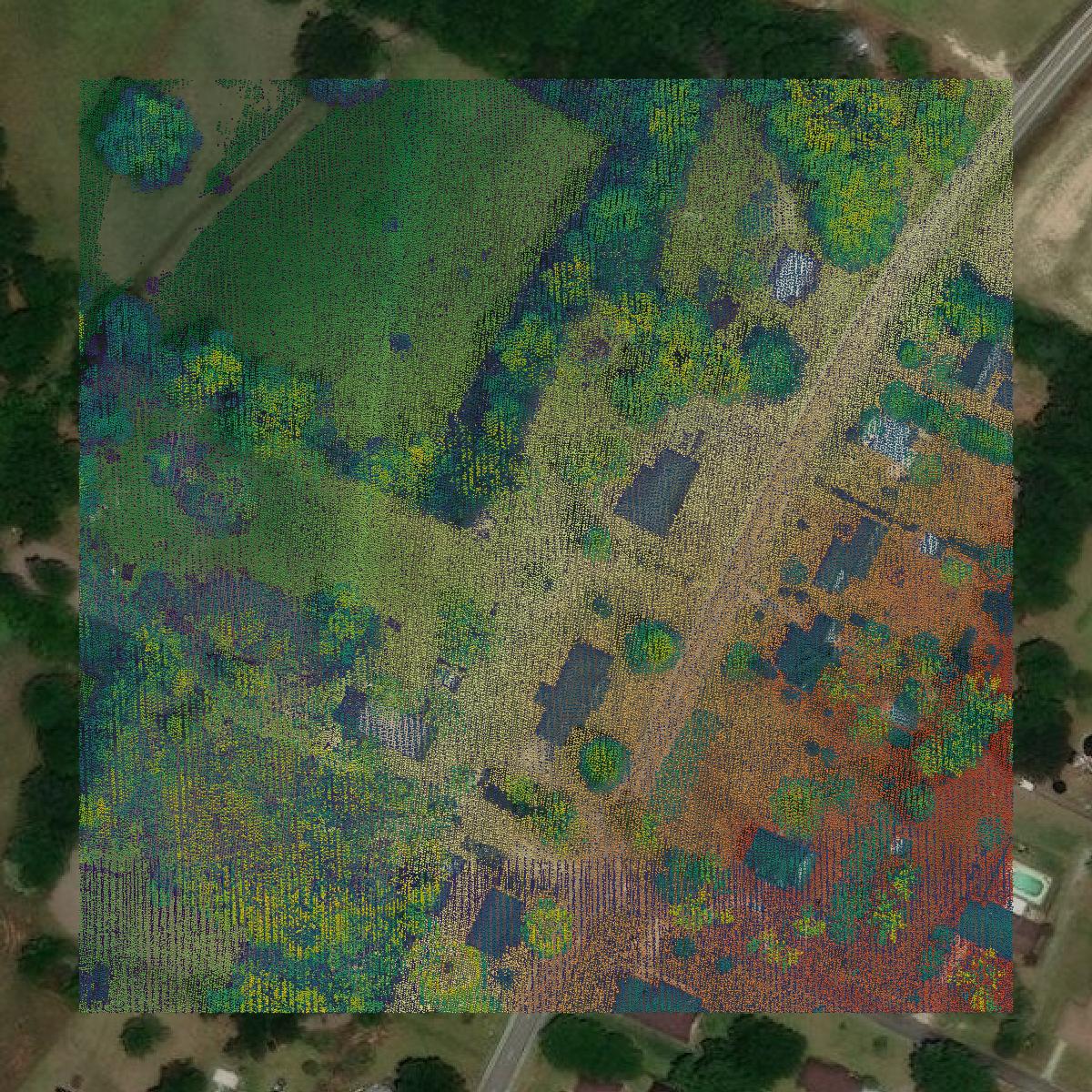 This image shows a LiDAR point cloud in Seminole County created using GIS data in Equator.