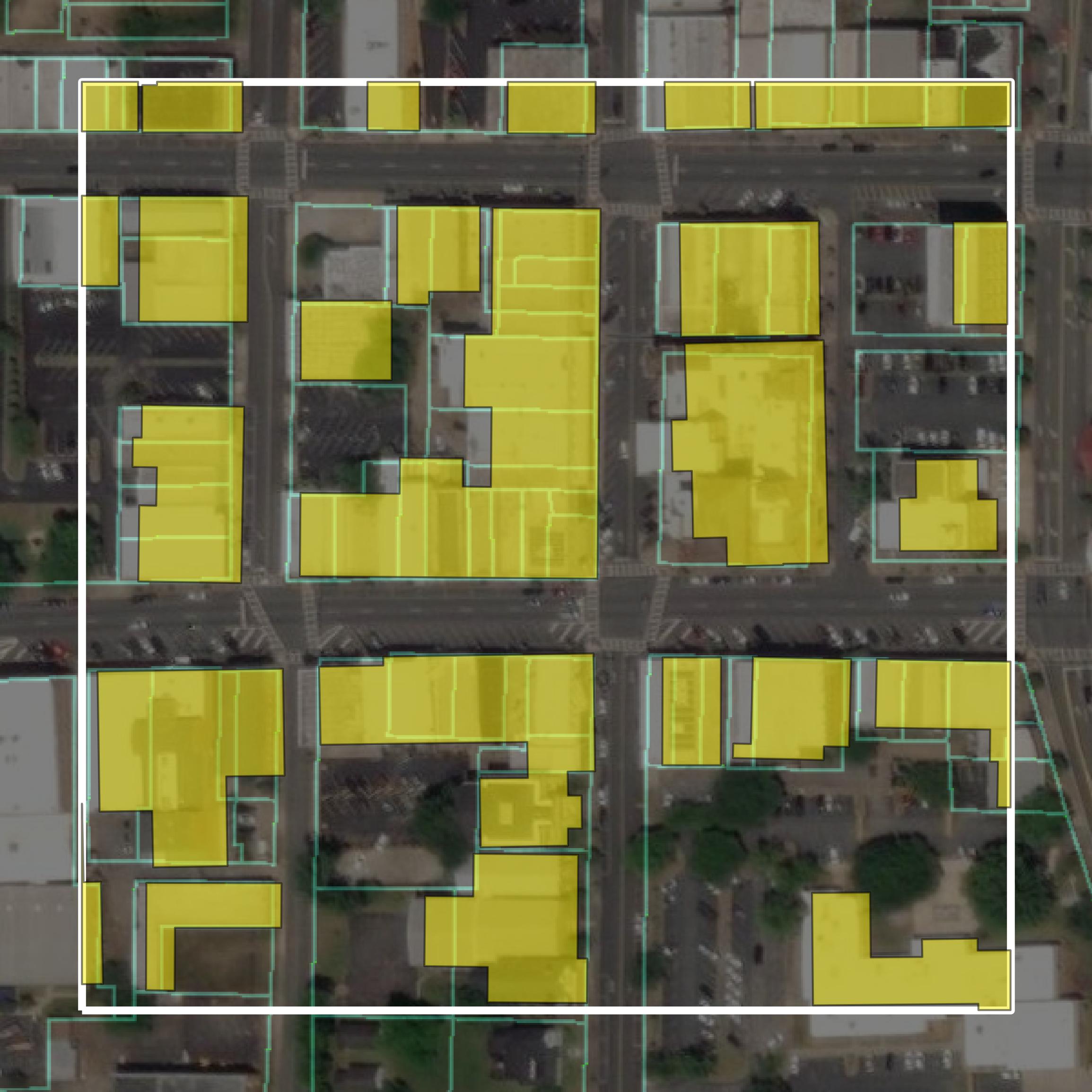 This image shows parcel and building data in Sumter County created using GIS data in Equator.