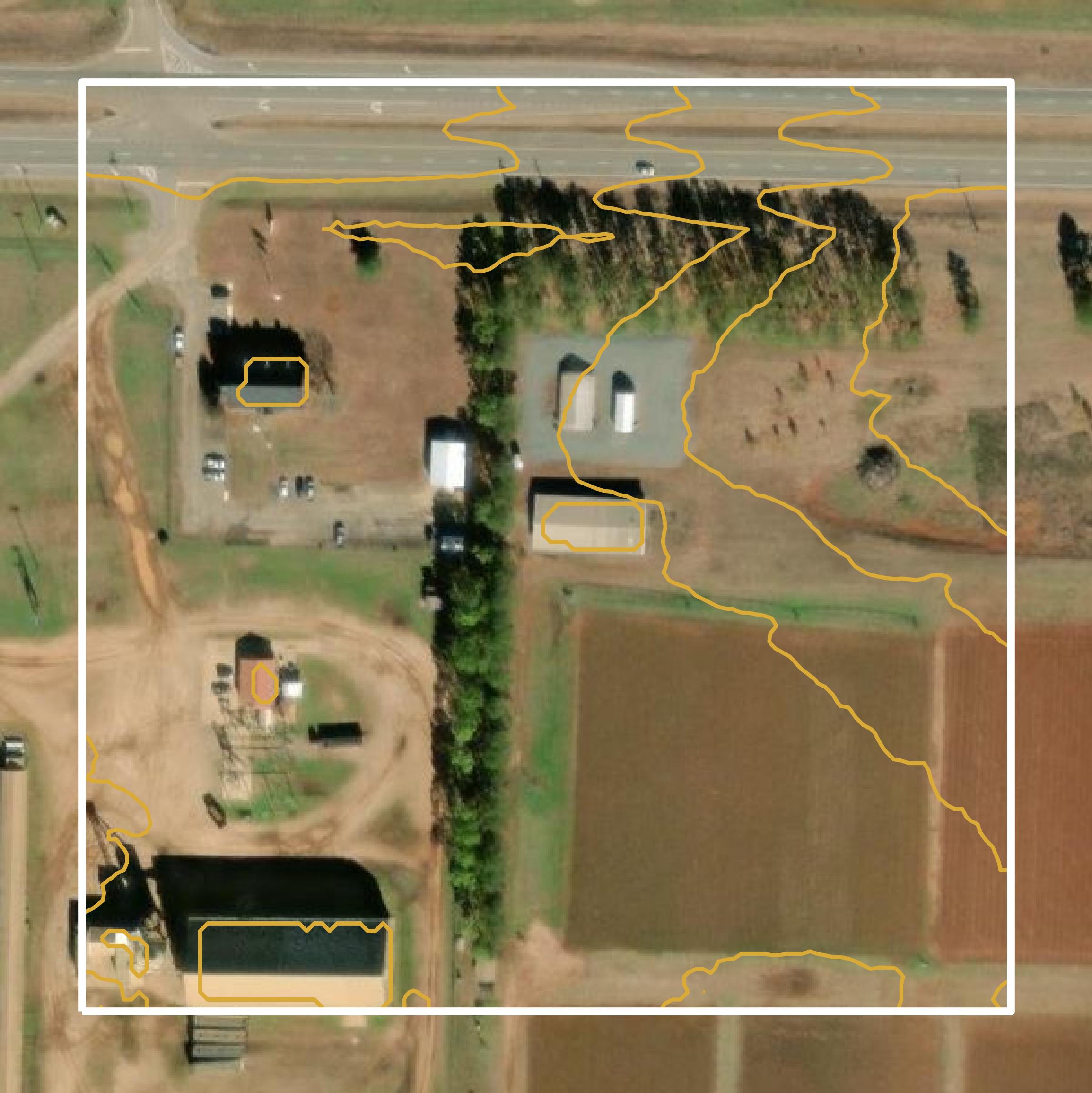 This image shows a contour map in Terrell County created using GIS data in Equator.