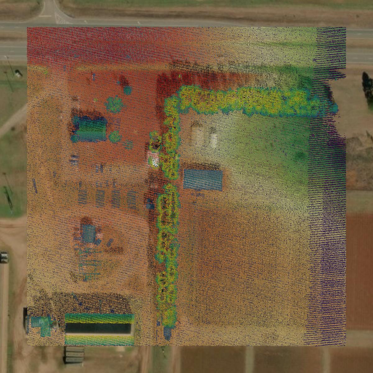 This image shows a LiDAR point cloud in Terrell County created using GIS data in Equator.